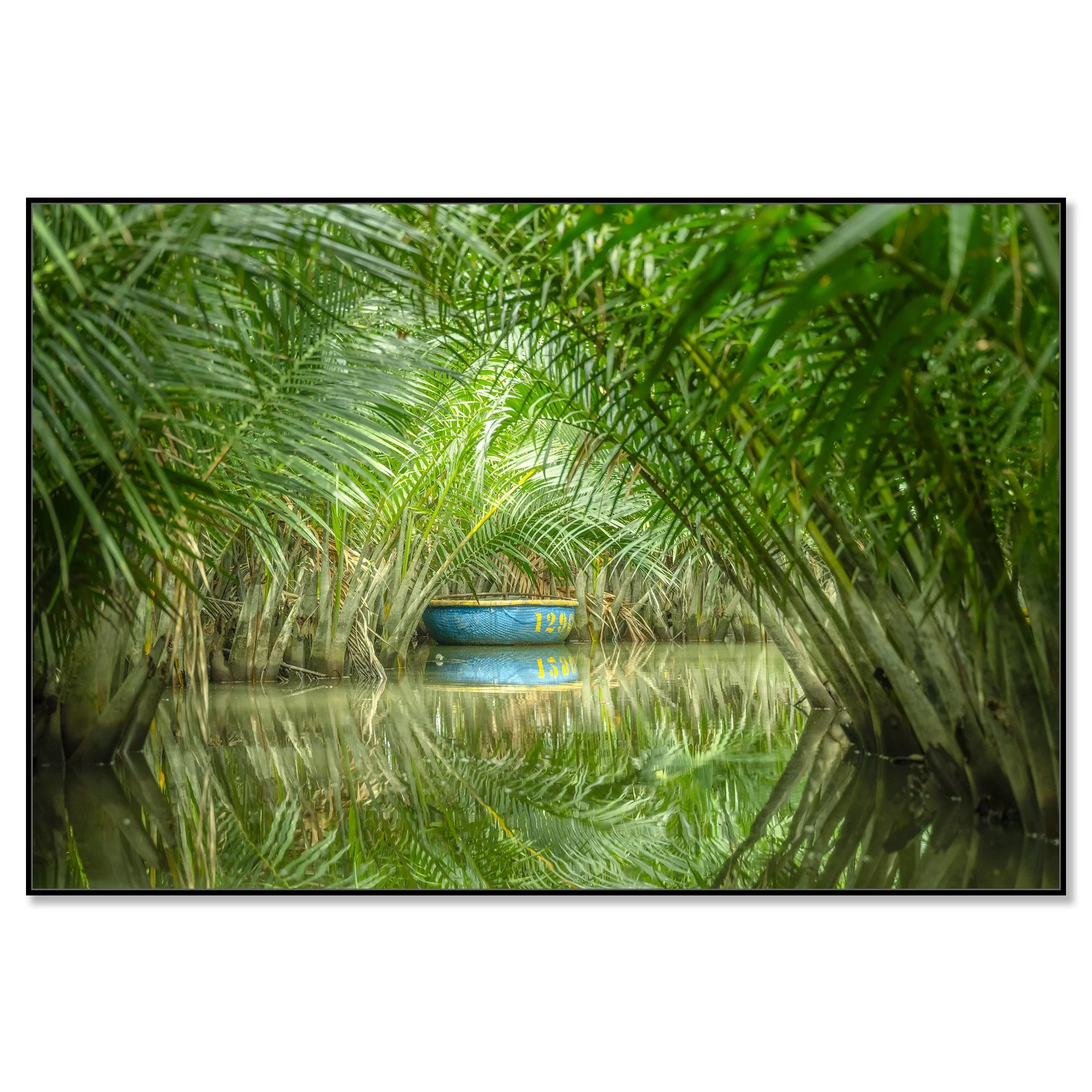 Blue Coconut Boat, Study 1 – Vietnam, colour Dibond print in a black aluminium ArtBox frame.