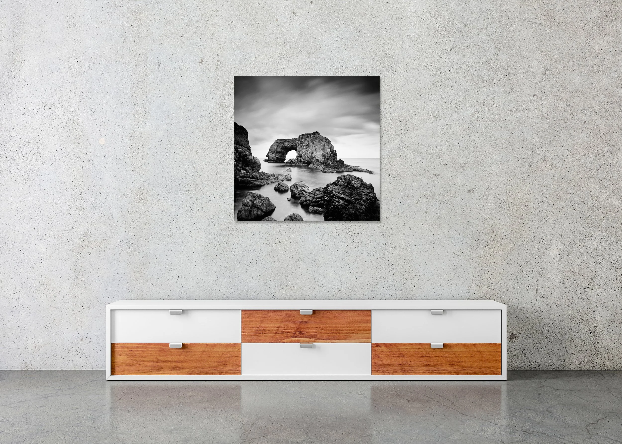 Great Pollet Sea Arch, Ireland, frameless Dibond-mounted black-and-white print wall preview