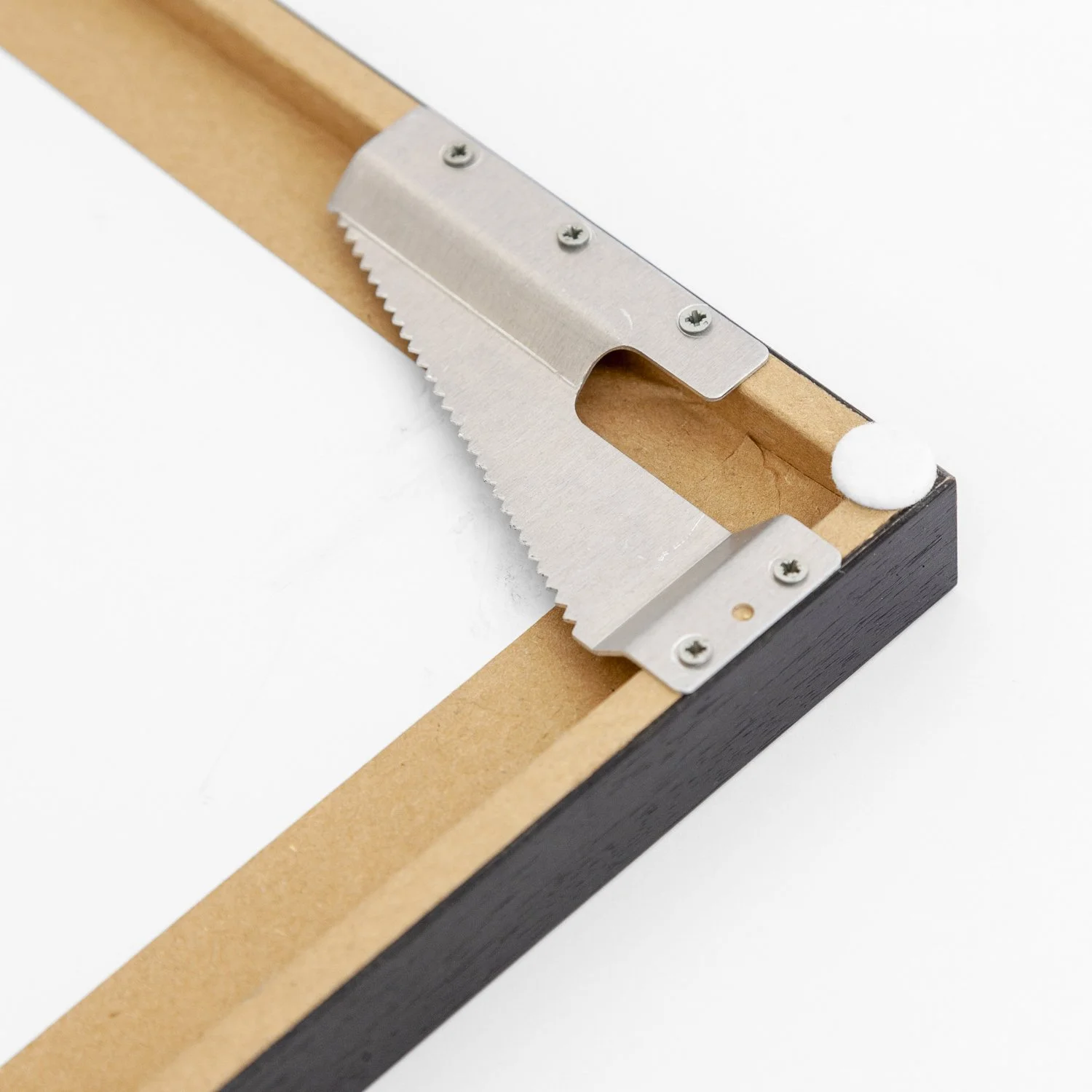 Gerald Berghammer – Esplanade Study 4, close-up of the handmade wooden frame and metal corner fittings on the reverse.