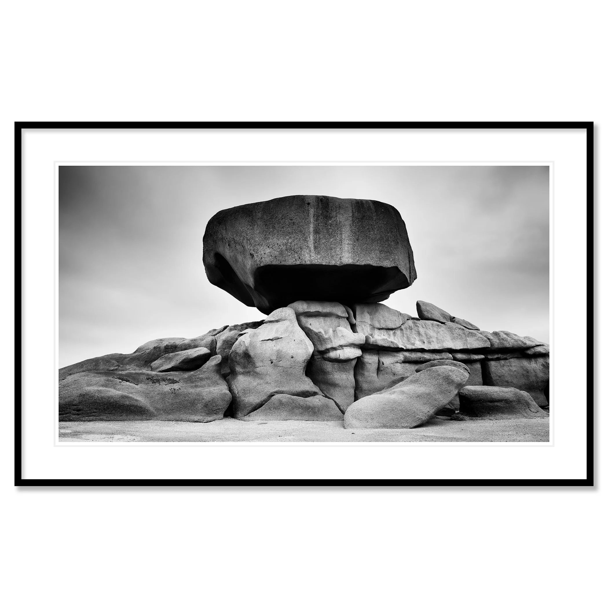 Pink Granite Coast Panorama Study 2 by Gerald Berghammer, black-and-white archival pigment print in a black aluminium frame with white mount.