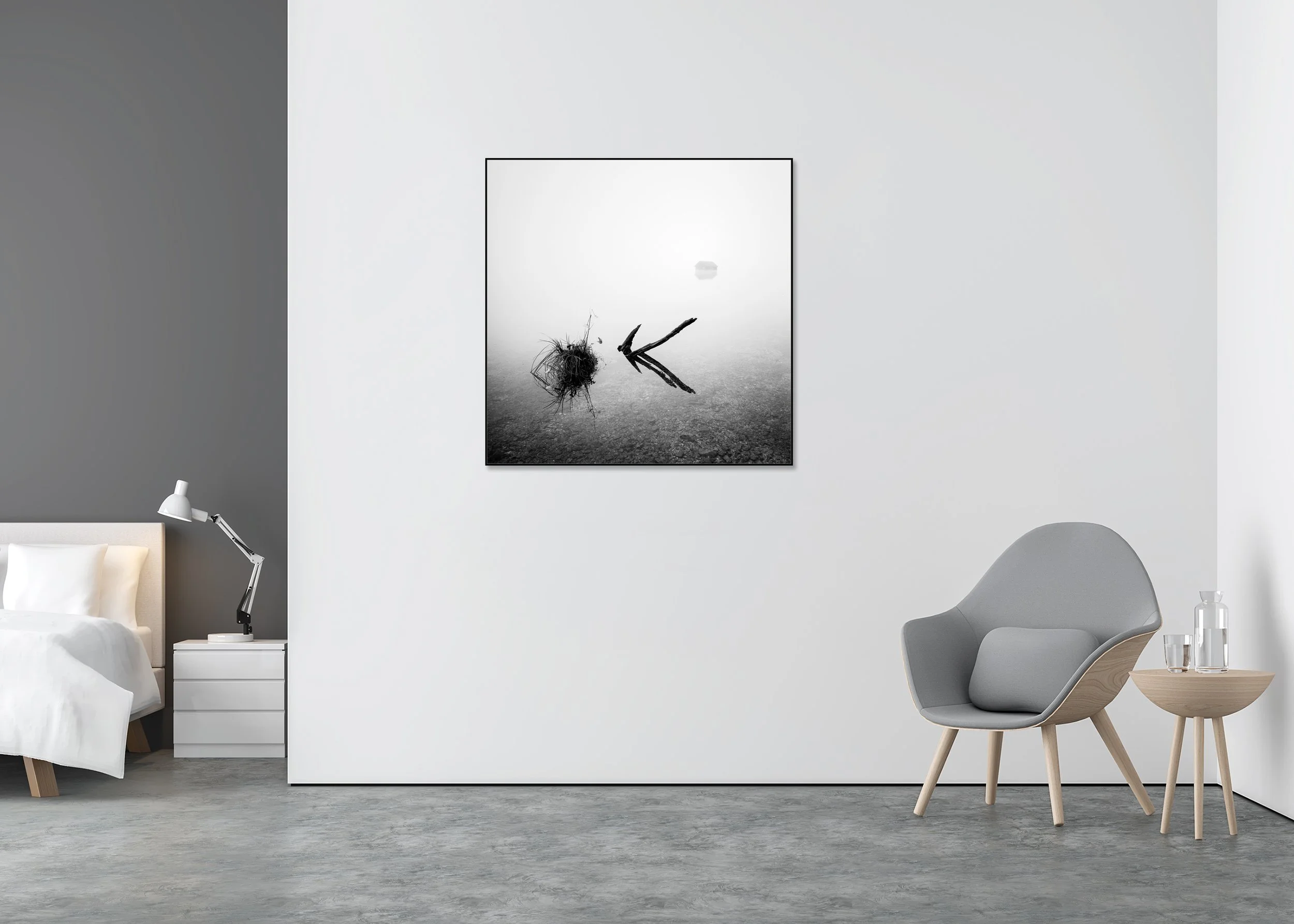 The Lake House – Austria, black-and-white fine art photo print mounted to Dibond in an aluminium ArtBox