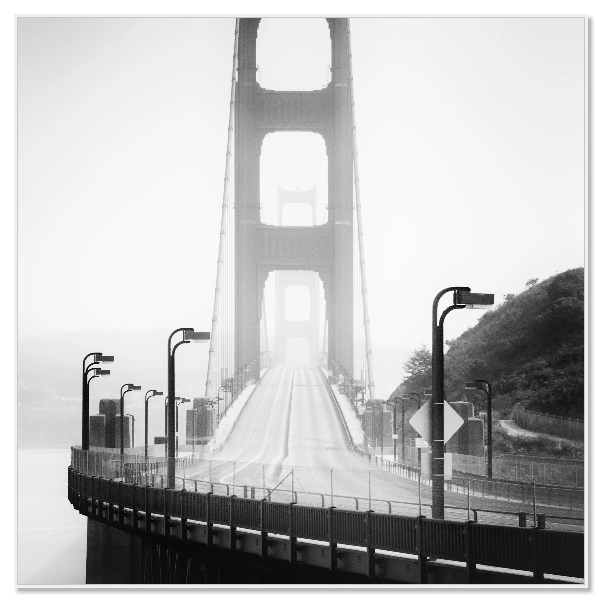 Golden Gate Bridge Study 7 by Gerald Berghammer, black-and-white photograph presented in a white aluminium ArtBox frame.
