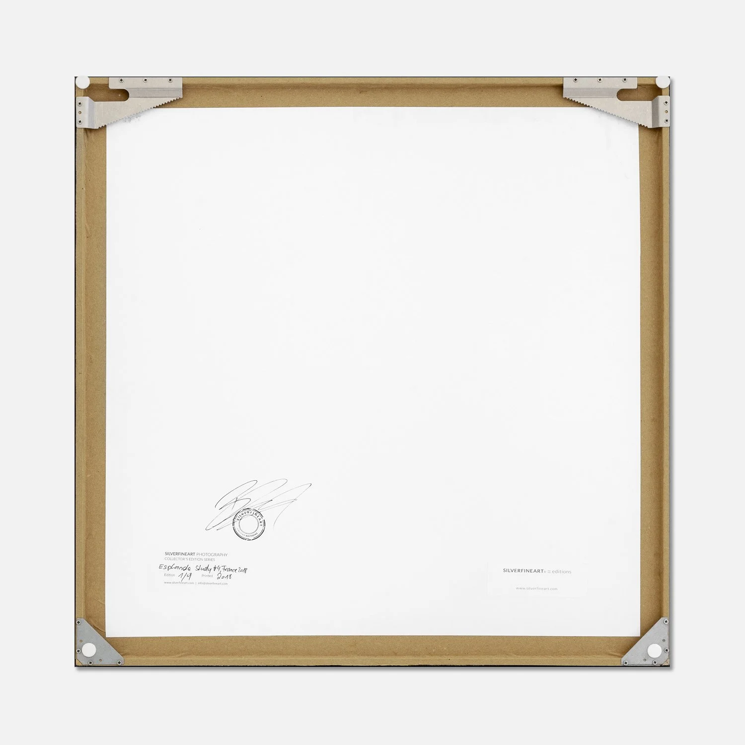 Reverse of Esplanade Study 4 by Gerald Berghammer, showing the wooden frame, artist's signature and edition identification.