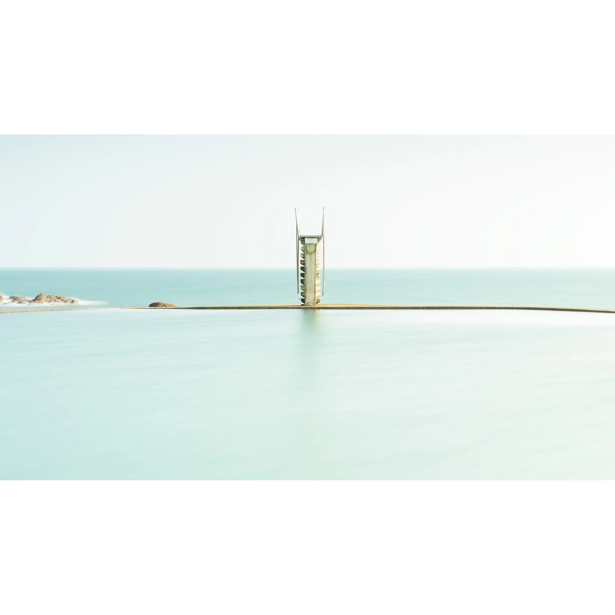 Diving Platform Panorama Study 2 by Gerald Berghammer, colour fine art photograph of a minimalist diving platform on France’s Atlantic coast.