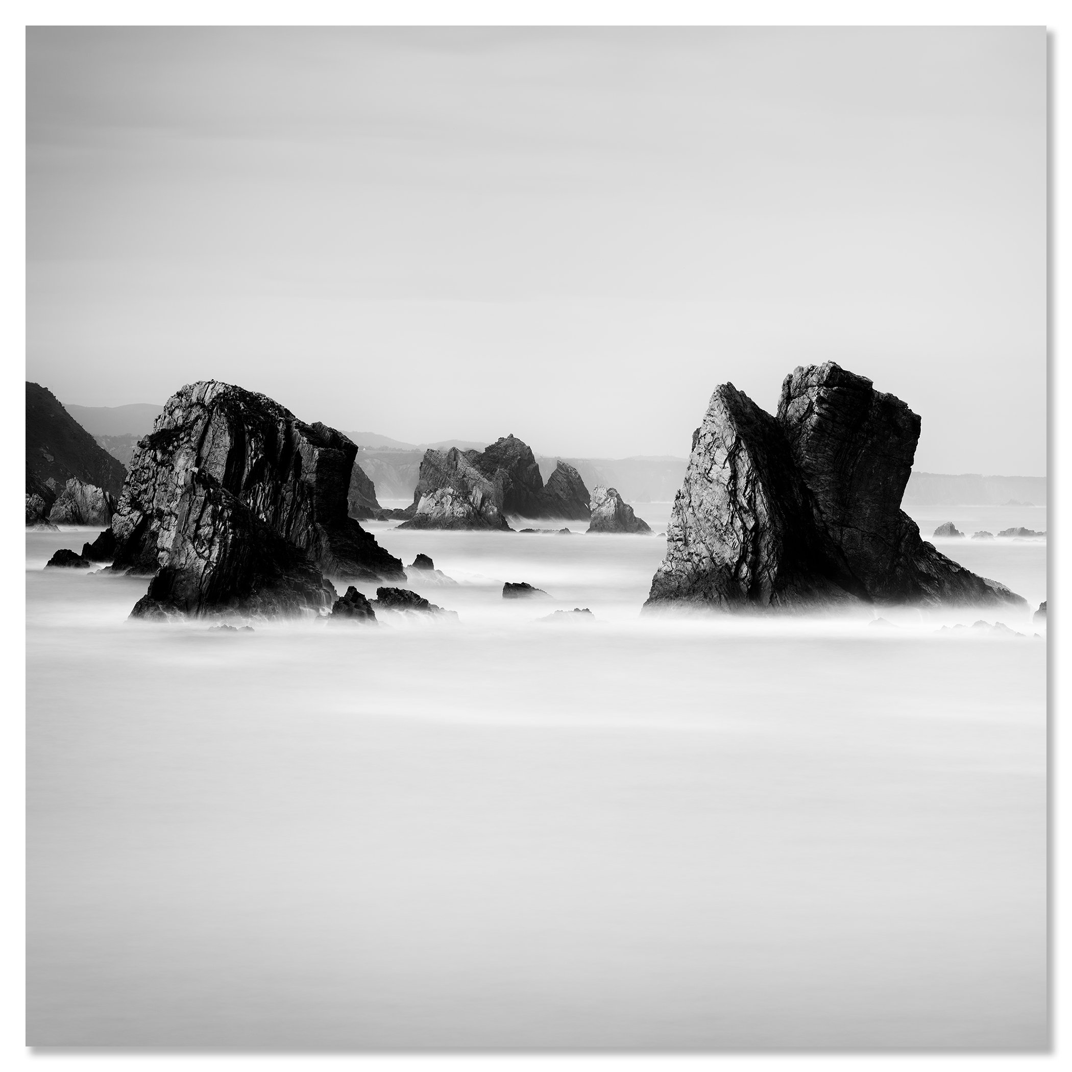 Playa del Silencio Study 2, black-and-white photograph mounted on aluminium Dibond, frameless.