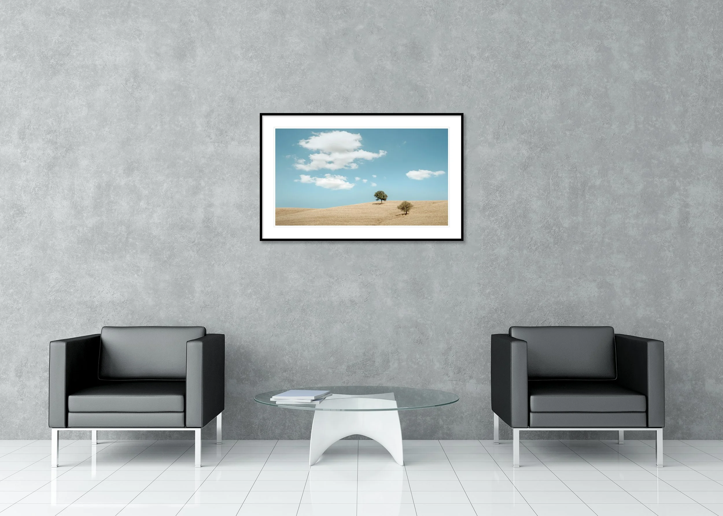 Rolling Hills with Trees, Study 2 – Tuscany, colour archival pigment print in a classic frame with a mount and anti-reflective glass