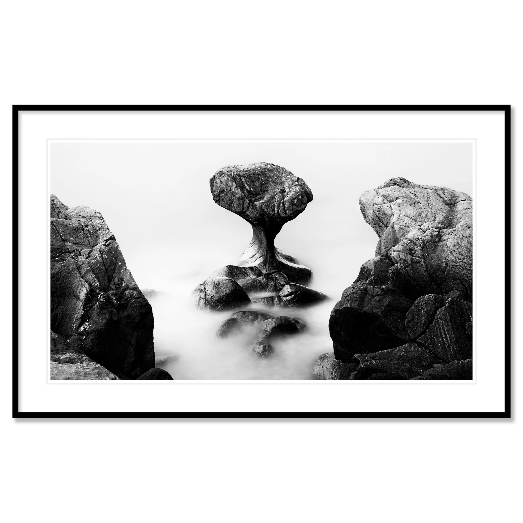 Attracted by the Sea Study 1 by Gerald Berghammer, black-and-white fine art print in a black aluminium frame with a white mount.