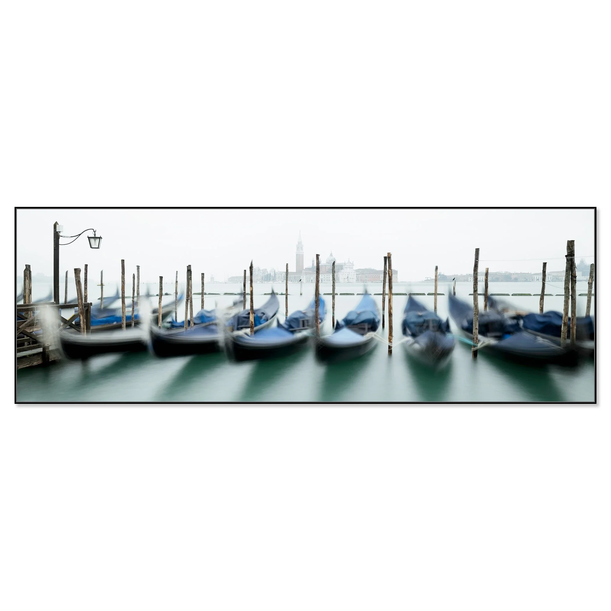 Gondola with San Giorgio Maggiore Study 1 mounted on aluminium Dibond in a black ArtBox frame by Gerald Berghammer.