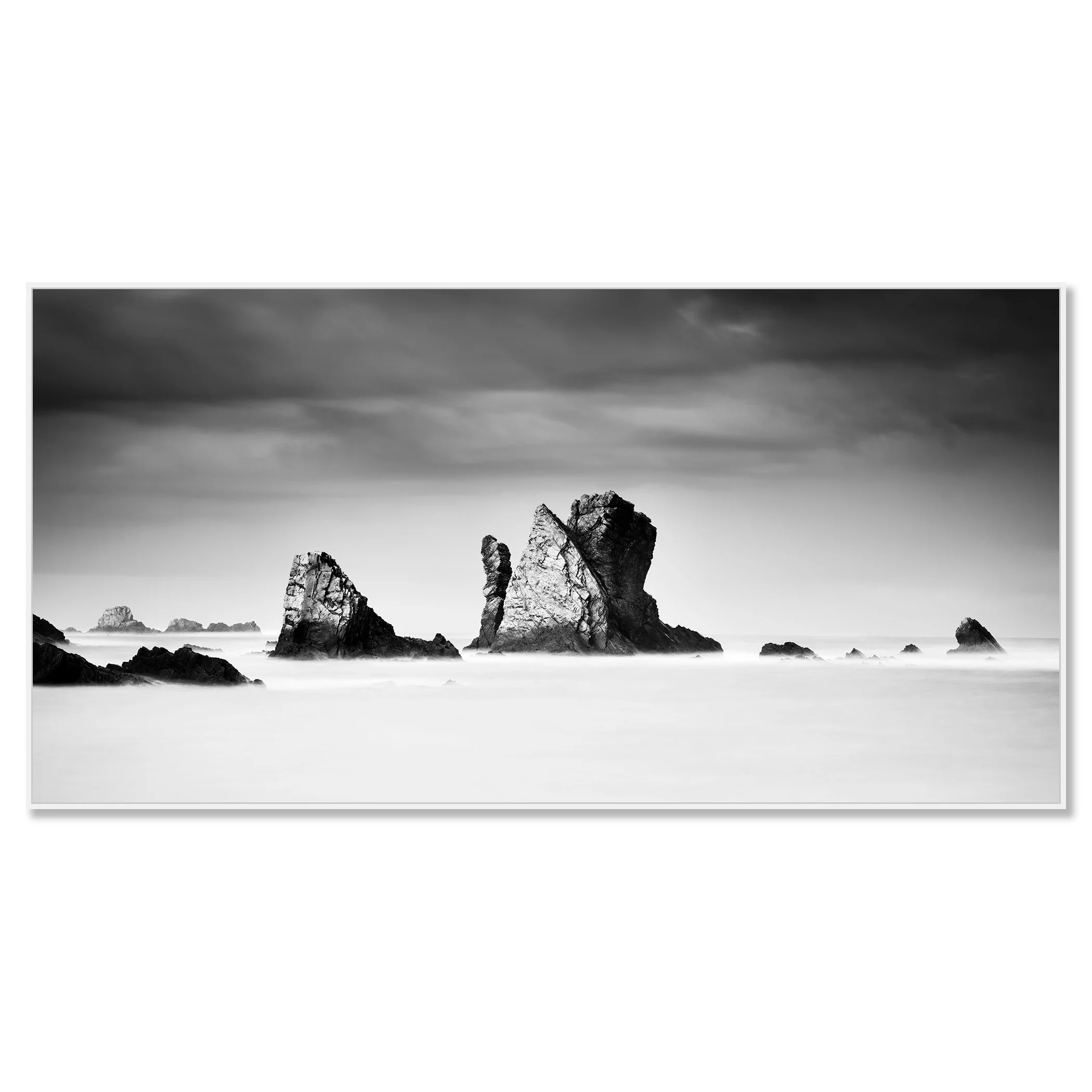 Silencio Beach, Study 1 – black-and-white photograph in a white aluminium ArtBox frame.