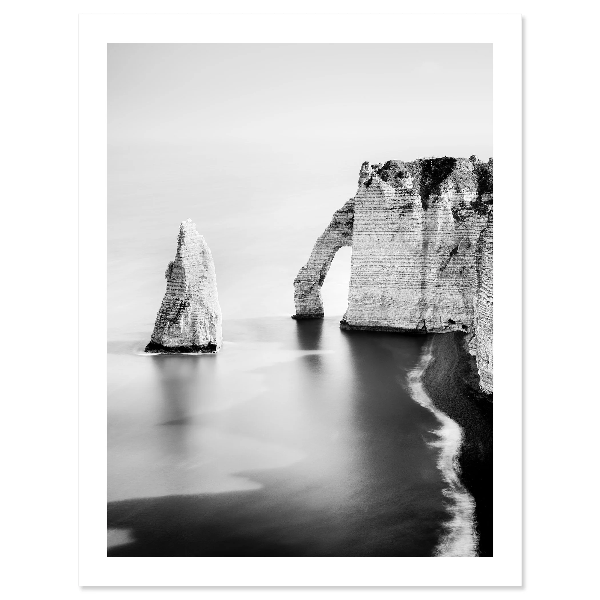 The Cliffs of Étretat, Study 3 – black-and-white fine art print on paper with a white border. Photo by Gerald Berghammer.
