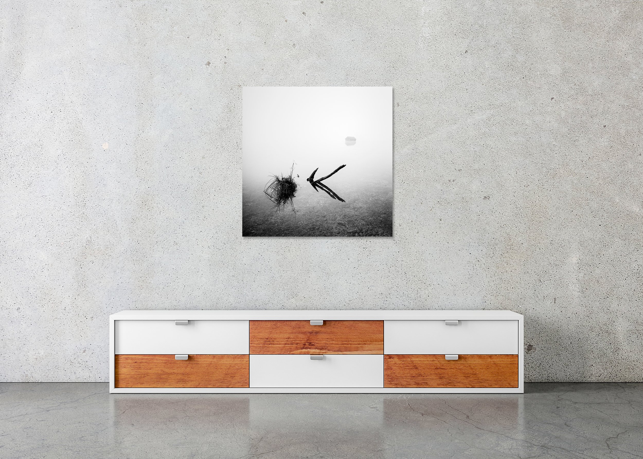 The Lake House – Austria, black-and-white photo print mounted to Dibond, frameless