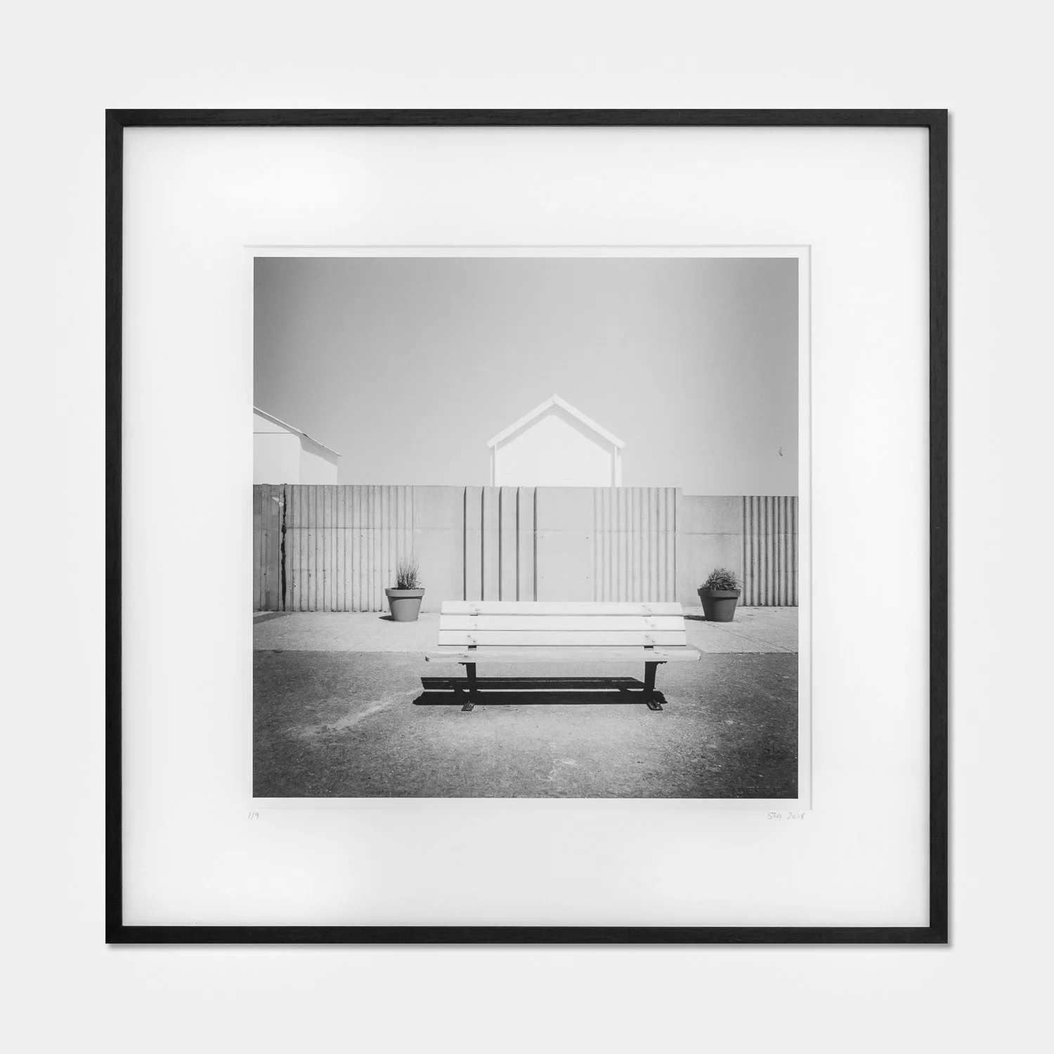 Gerald Berghammer – Esplanade Study 4, France, black-and-white gelatin silver print in a handmade black wooden frame with white archival mount.