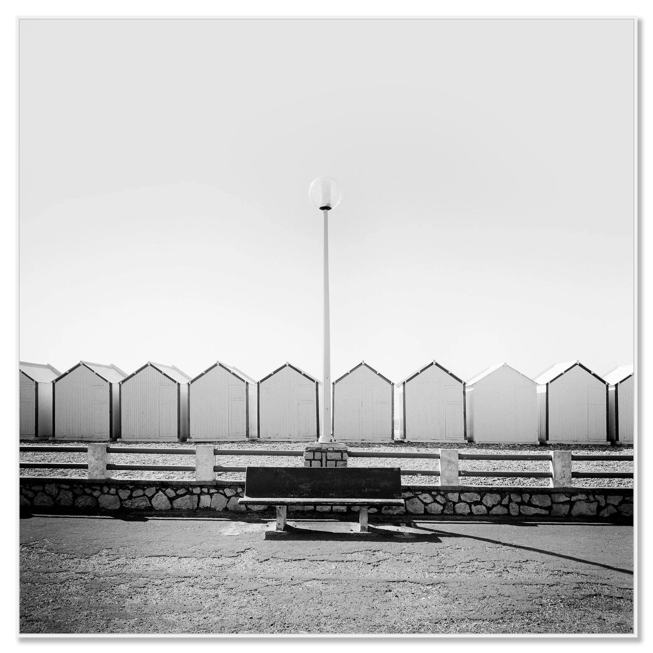 Bench on the Promenade Study 1 mounted on aluminium Dibond in a white ArtBox frame by Gerald Berghammer.