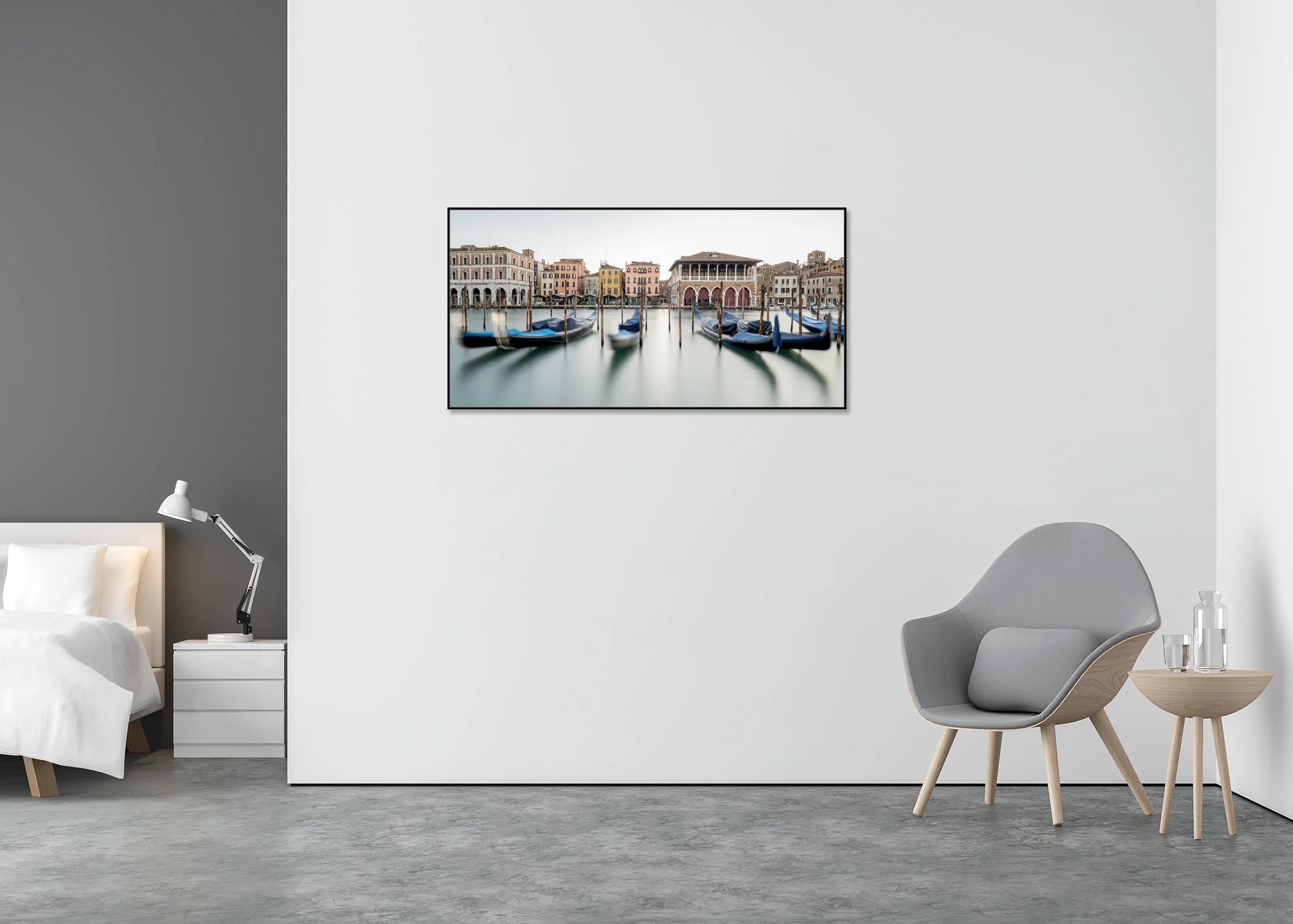 Mercato di Rialto Fish Market – Venice, Dibond print in an ArtBox in a modern bedroom.
