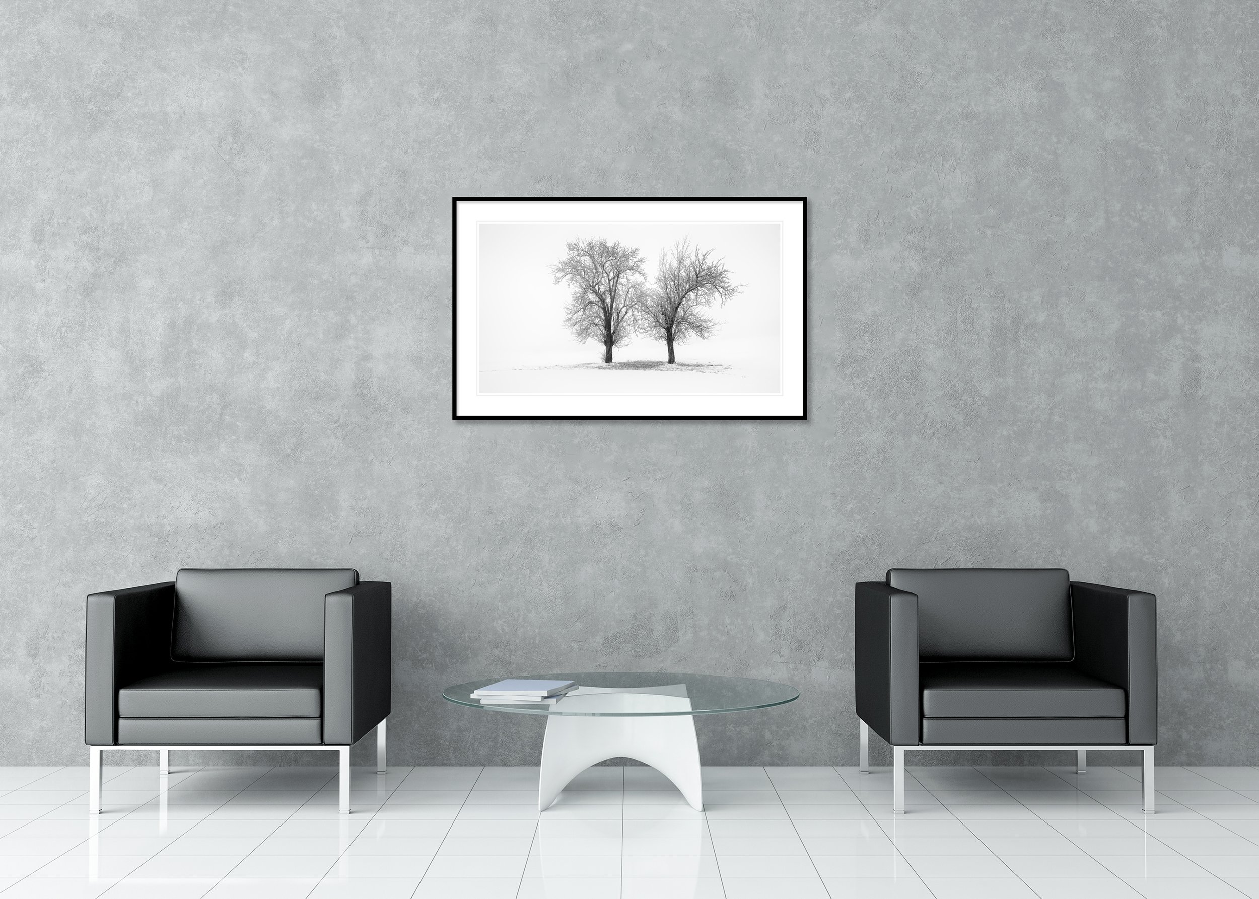 Still Winter Morning Study 1 – Austria, black-and-white archival pigment print in a classic frame with a mount and anti-reflective glass