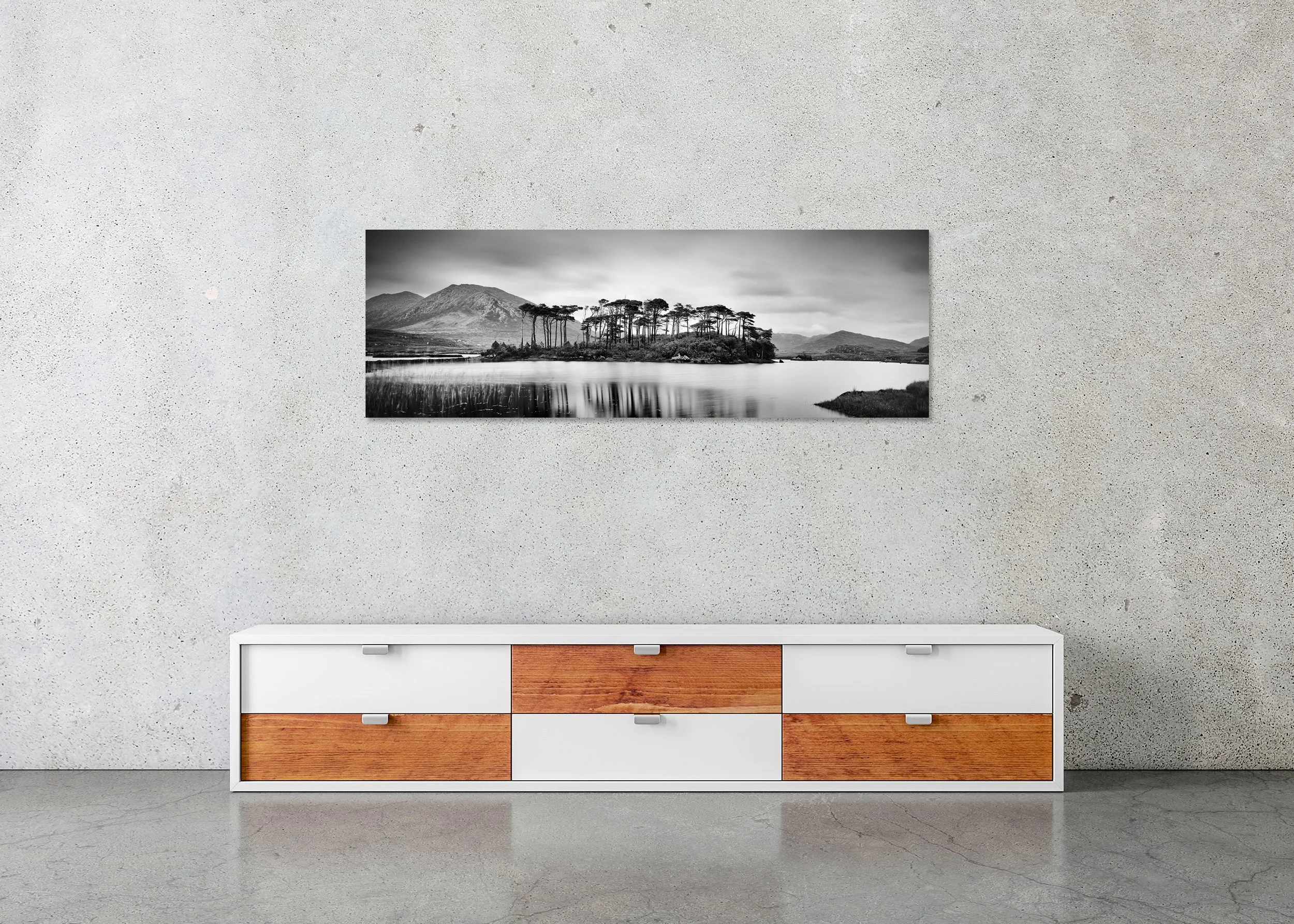 Gerald Berghammer - Tree Island Panorama, landscape, mountain lake, Ireland, CromaLuxe print on aluminium, frameless