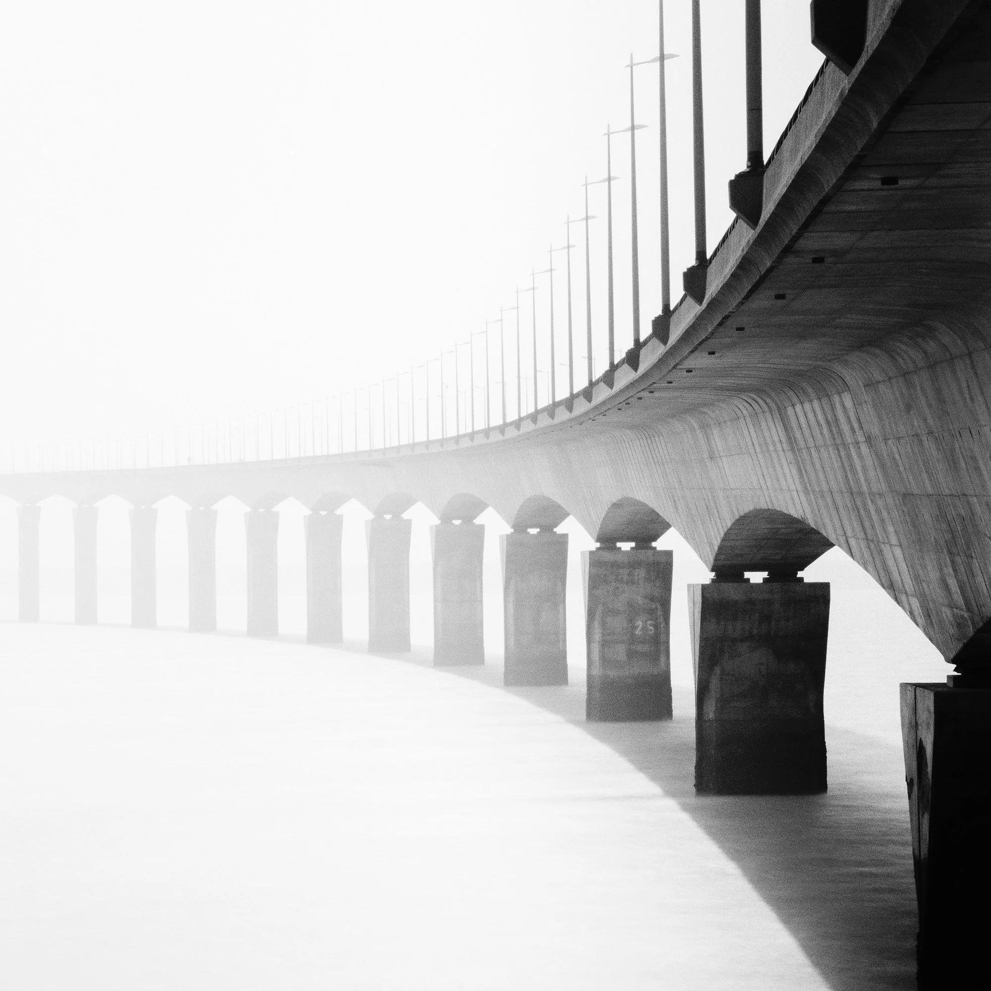 Detail of Pont de l’Île de Ré Study 1 showing tonal transitions, negative space and mist by Gerald Berghammer.
