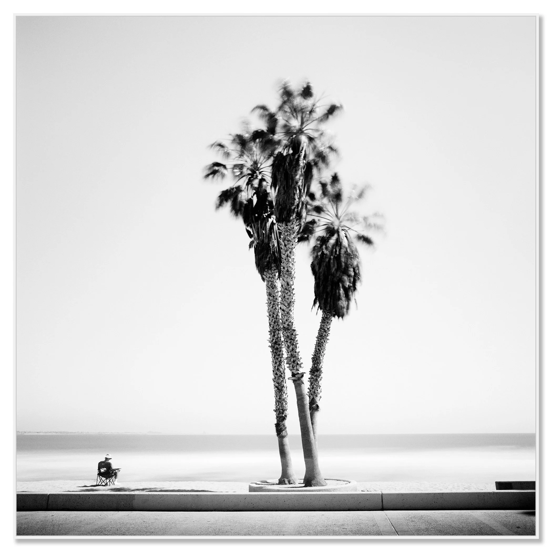 Sunday Relaxing by Gerald Berghammer displayed as a black-and-white Dibond print in a white aluminium ArtBox frame.