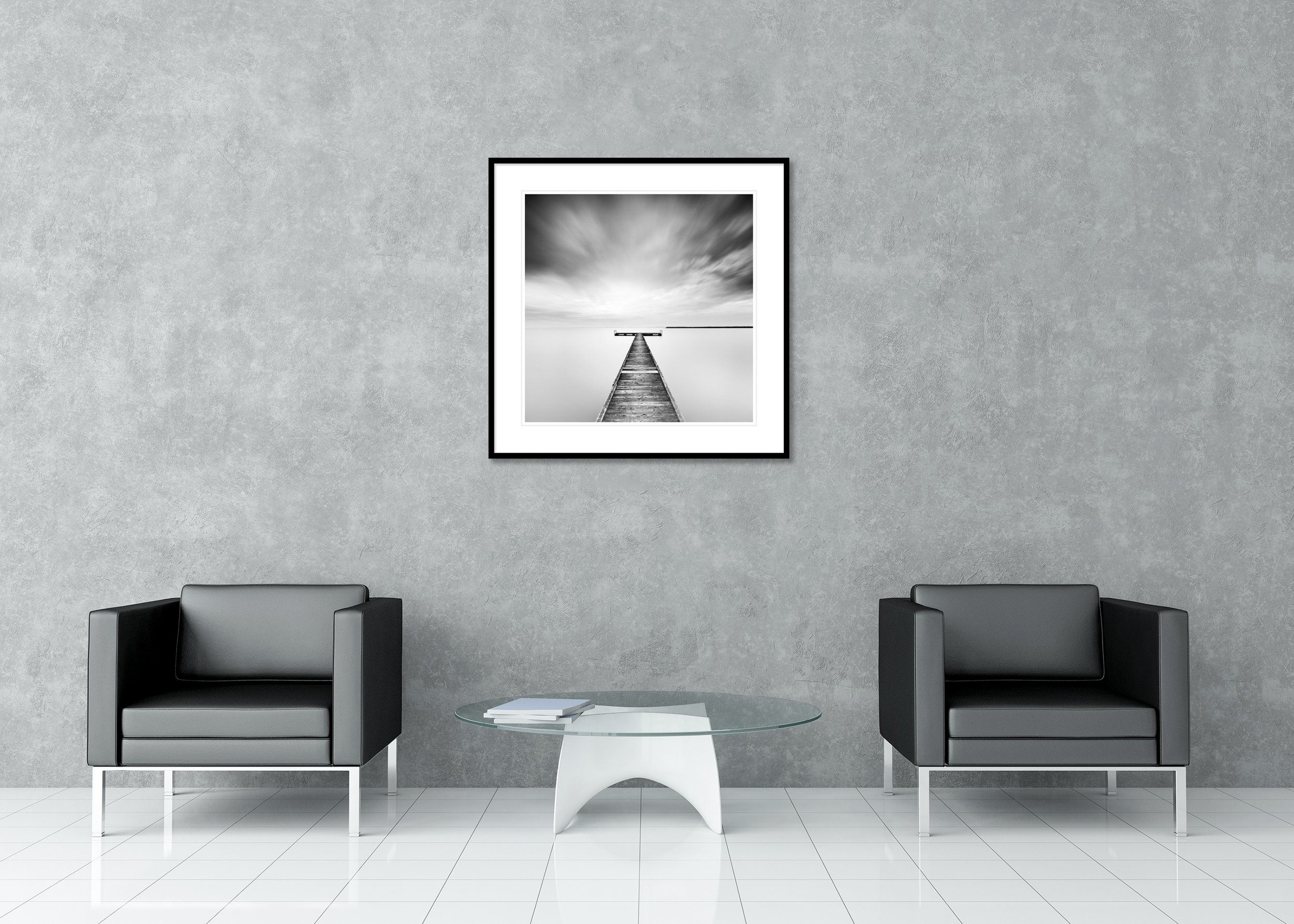 Winter Storm displayed in a modern interior as an archival pigment print in a black aluminium frame with a white mount by Gerald Berghammer.