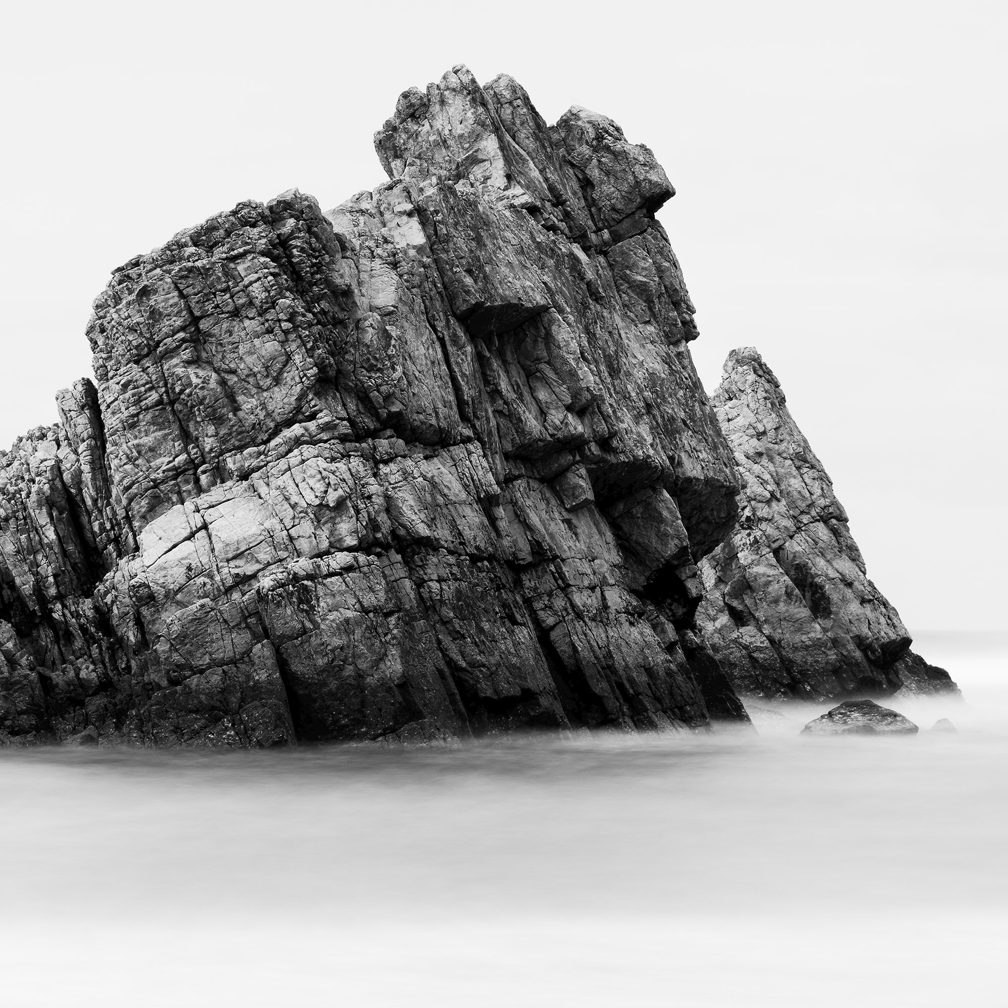 Zoomed-in detail of Rock on the Beach, Study 1 – black-and-white fine art photograph by Gerald Berghammer.