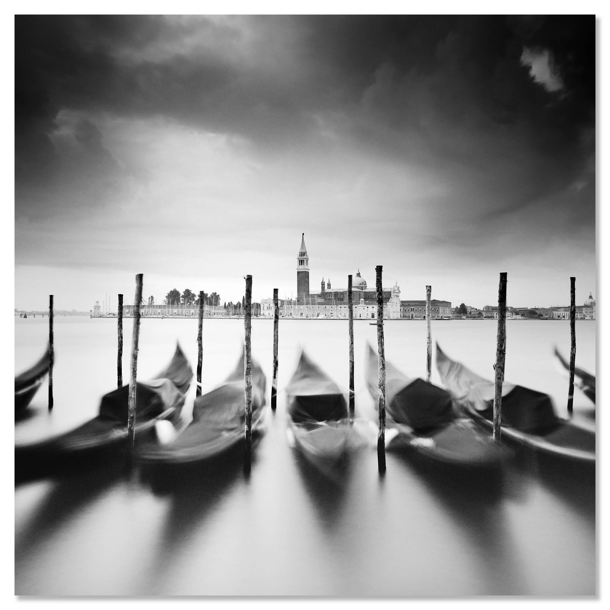Basilica di San Giorgio Maggiore Study 1 by Gerald Berghammer as a frameless black-and-white artwork mounted on aluminium Dibond.