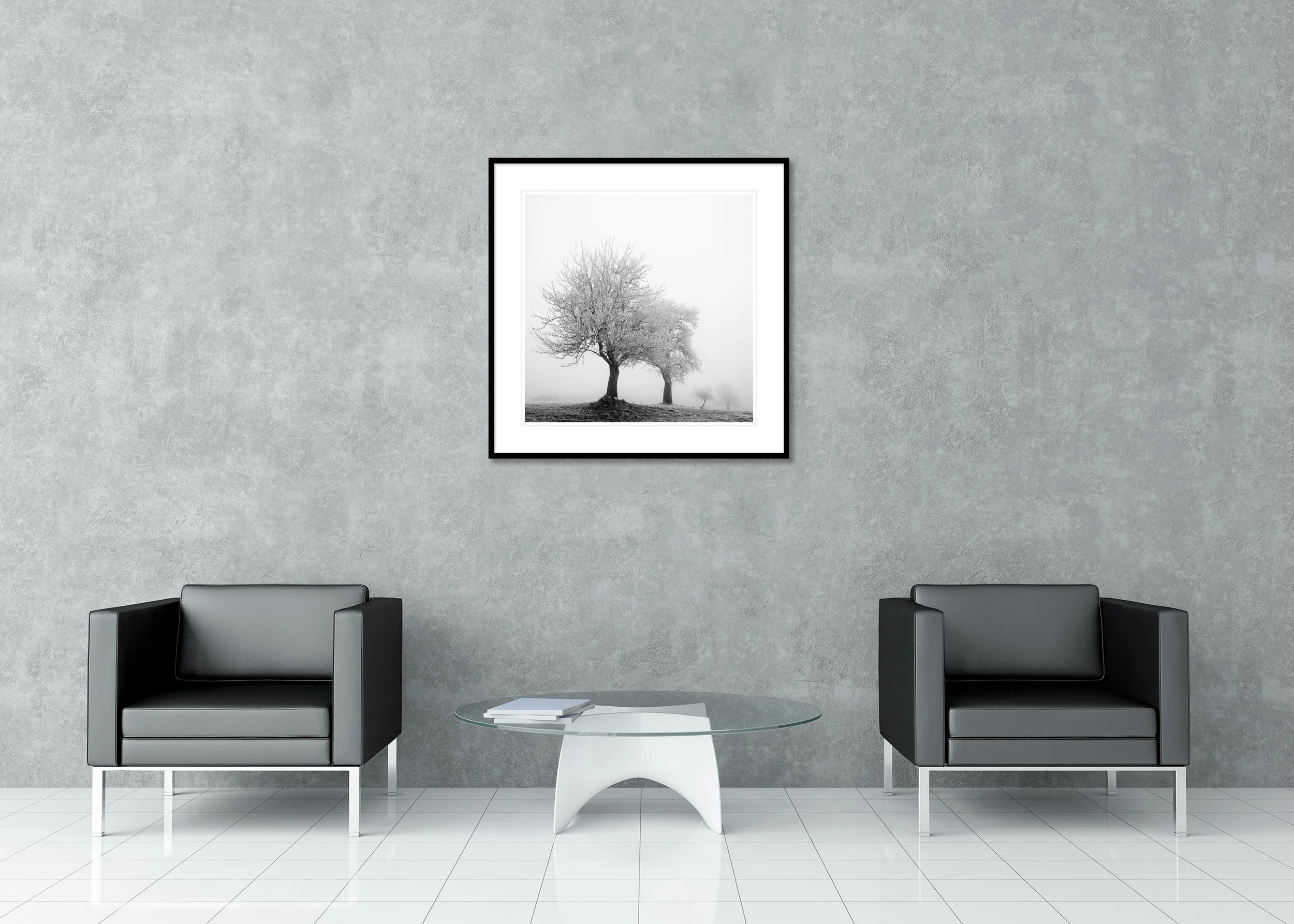 Frozen Landscape Study 1 displayed in a modern interior as a framed archival print with white mount by Gerald Berghammer.