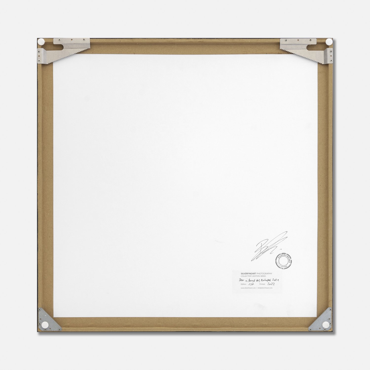 Reverse of Gerald Berghammer's framed fine art photograph, showing the signed backing board and edition label.