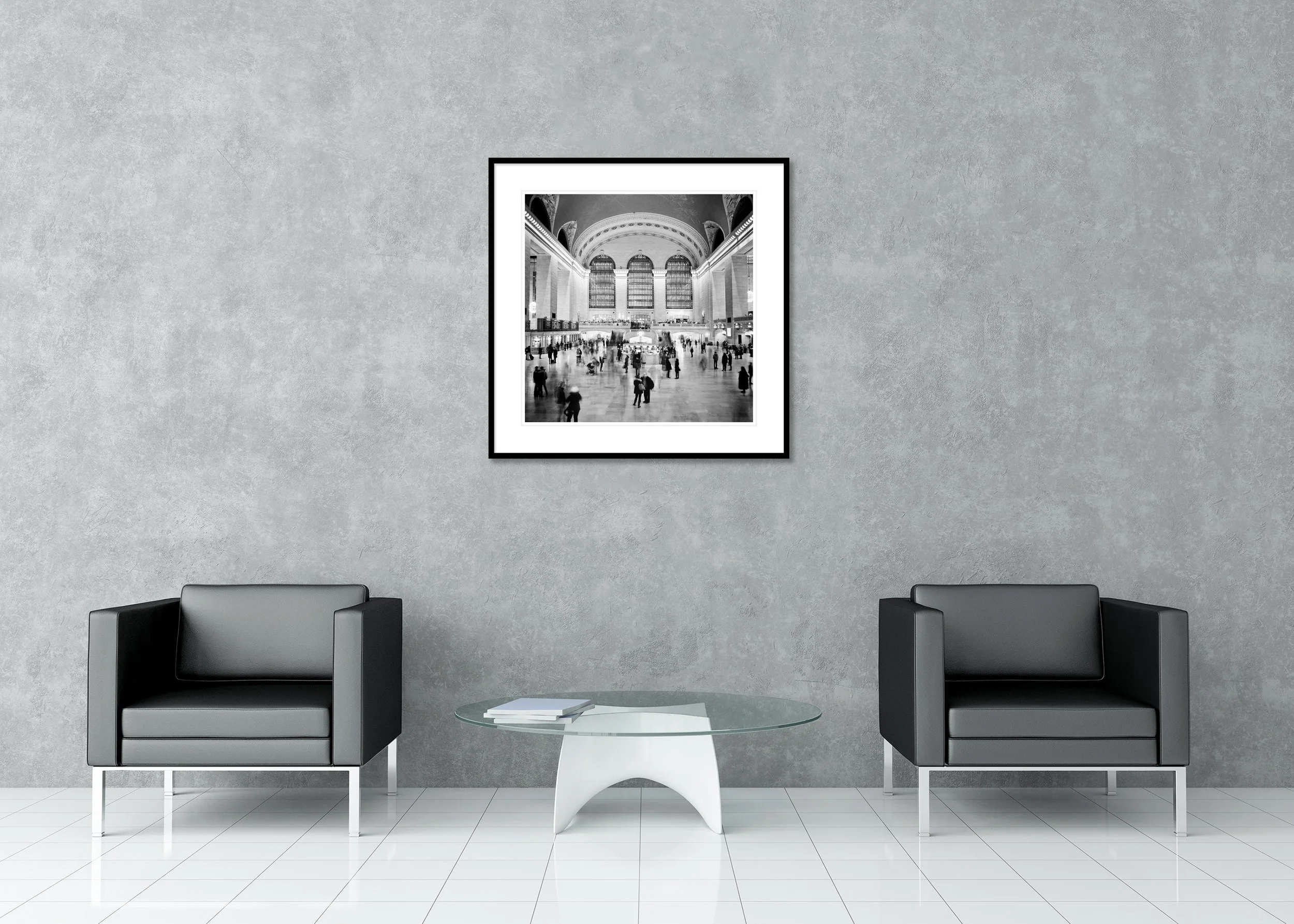 Grand Central Station Study 1 displayed in a contemporary interior in a black aluminium frame with a white mount by Gerald Berghammer.
