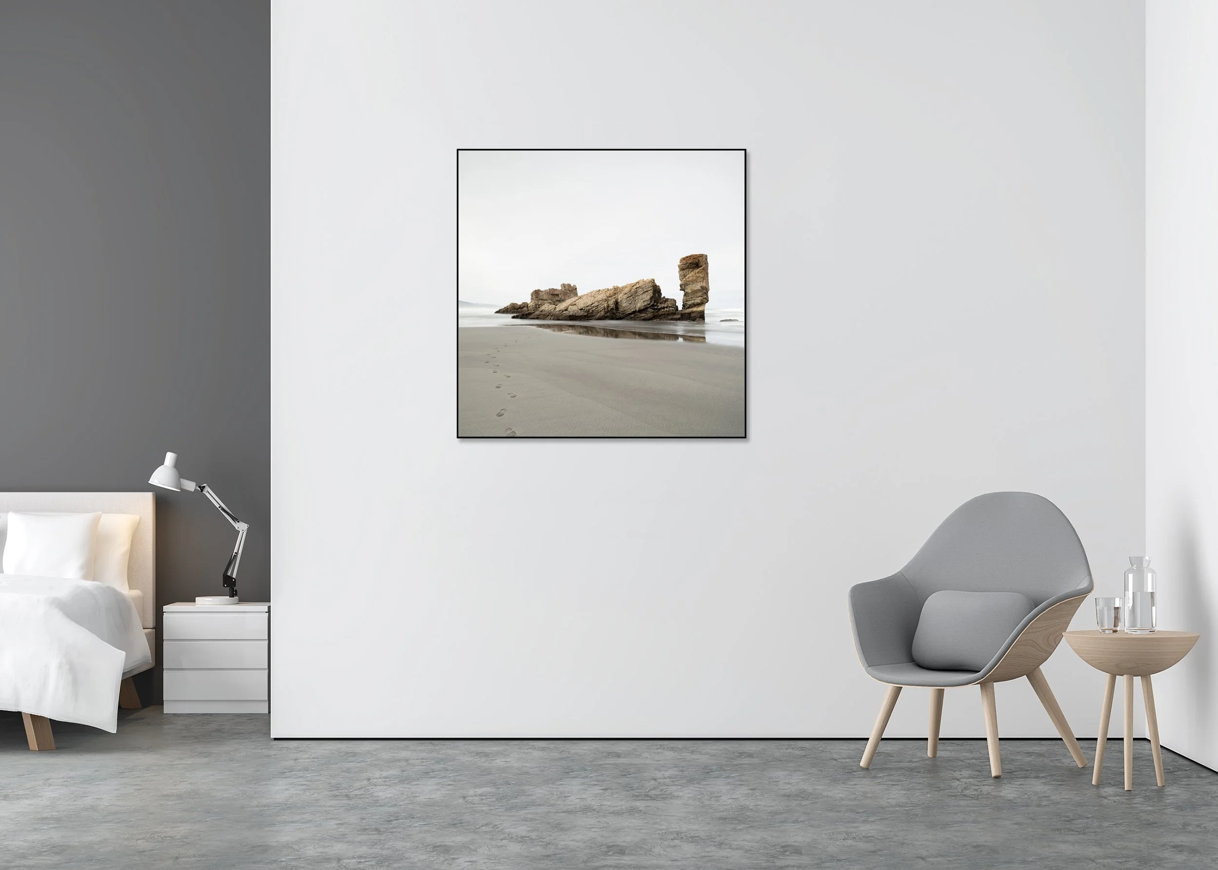 Walk on the Beach – Bay of Biscay, Spain, colour photo print mounted to Dibond in an aluminium ArtBox on a wall