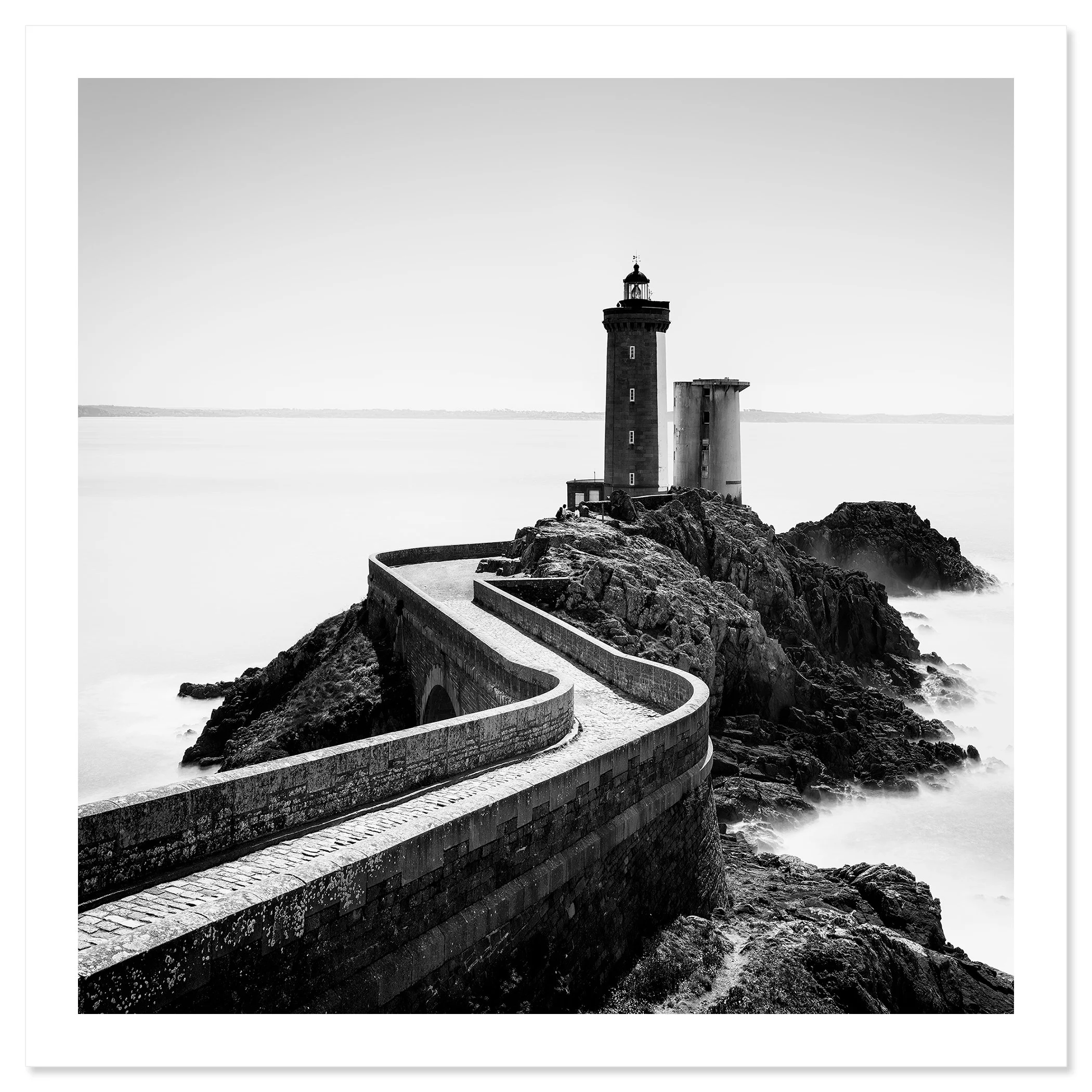 Petit Minou Lighthouse Study 1 – black-and-white fine art print of the Brittany lighthouse and Atlantic coast by Gerald Berghammer.