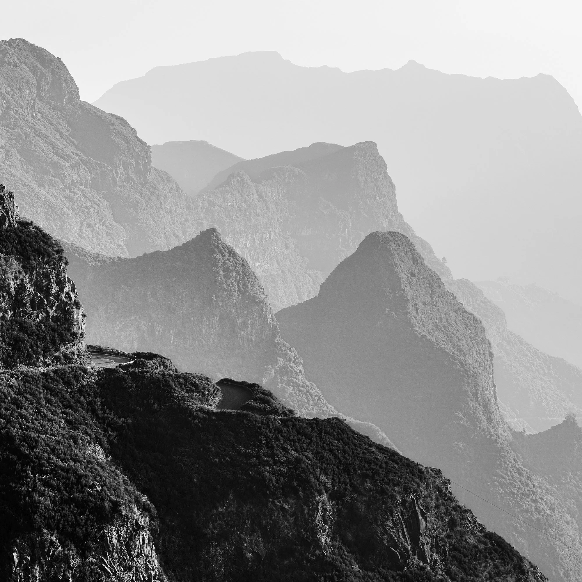Madeira Peaks Study 1 by Gerald Berghammer, close-up of sculptural mountain peaks fading into atmospheric haze in Madeira, Portugal.