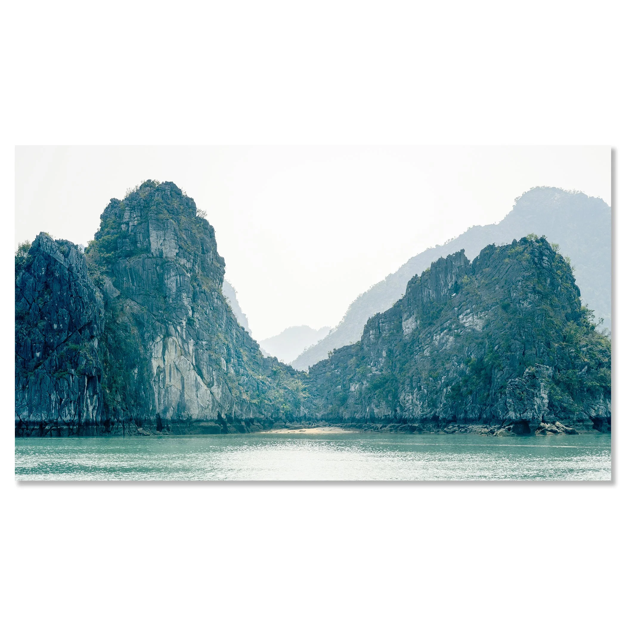 Hidden Beach and Green Hills – Ha Long Bay, colour photograph mounted on frameless aluminium Dibond by Gerald Berghammer.