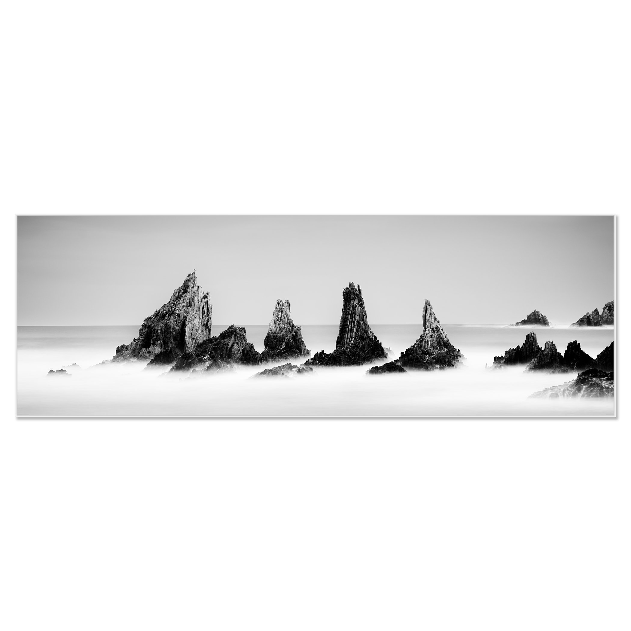 Rocky Peaks, Panorama Study 3 – black-and-white Dibond print in a white aluminium ArtBox.