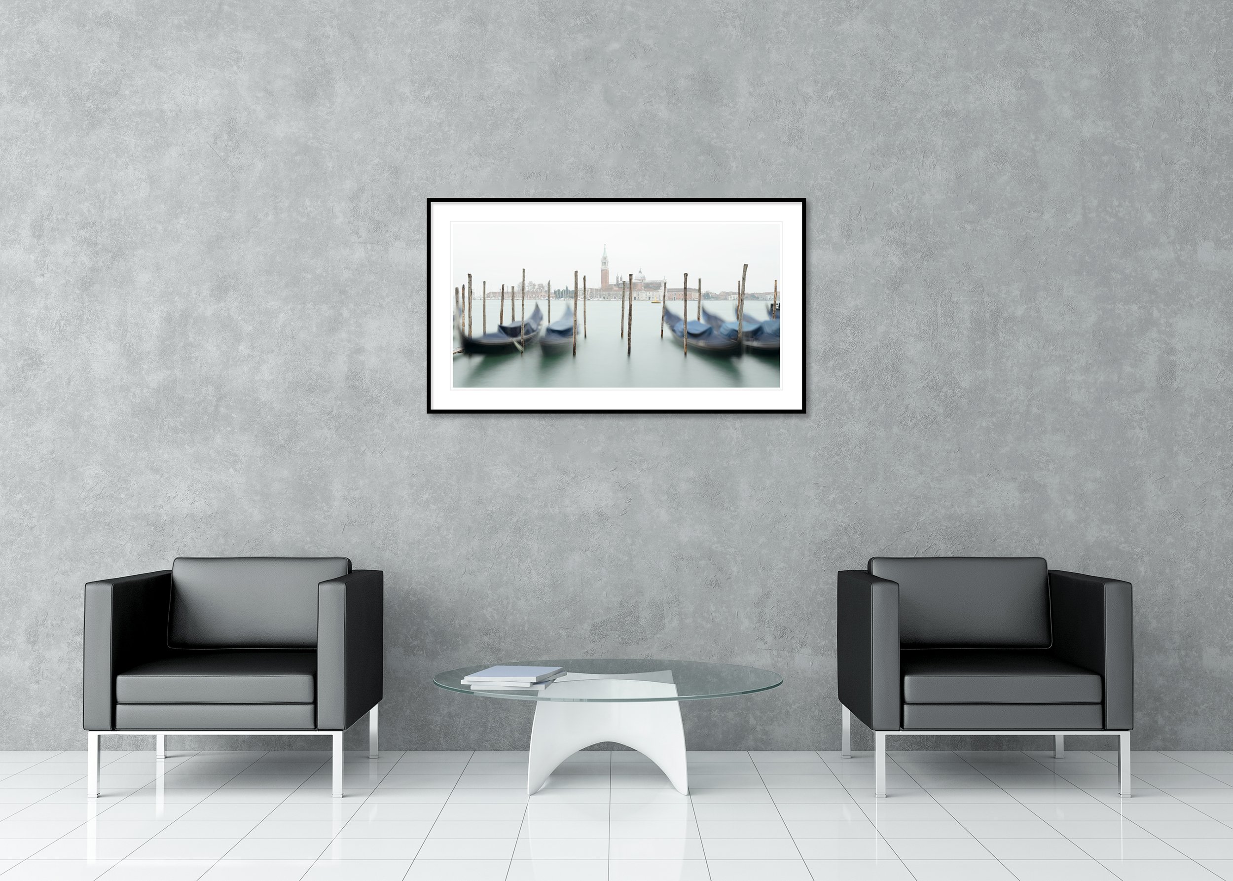 Free Space Panorama Study 2 displayed in a modern interior as an archival pigment print in a black aluminium frame with a white mount by Gerald Berghammer.