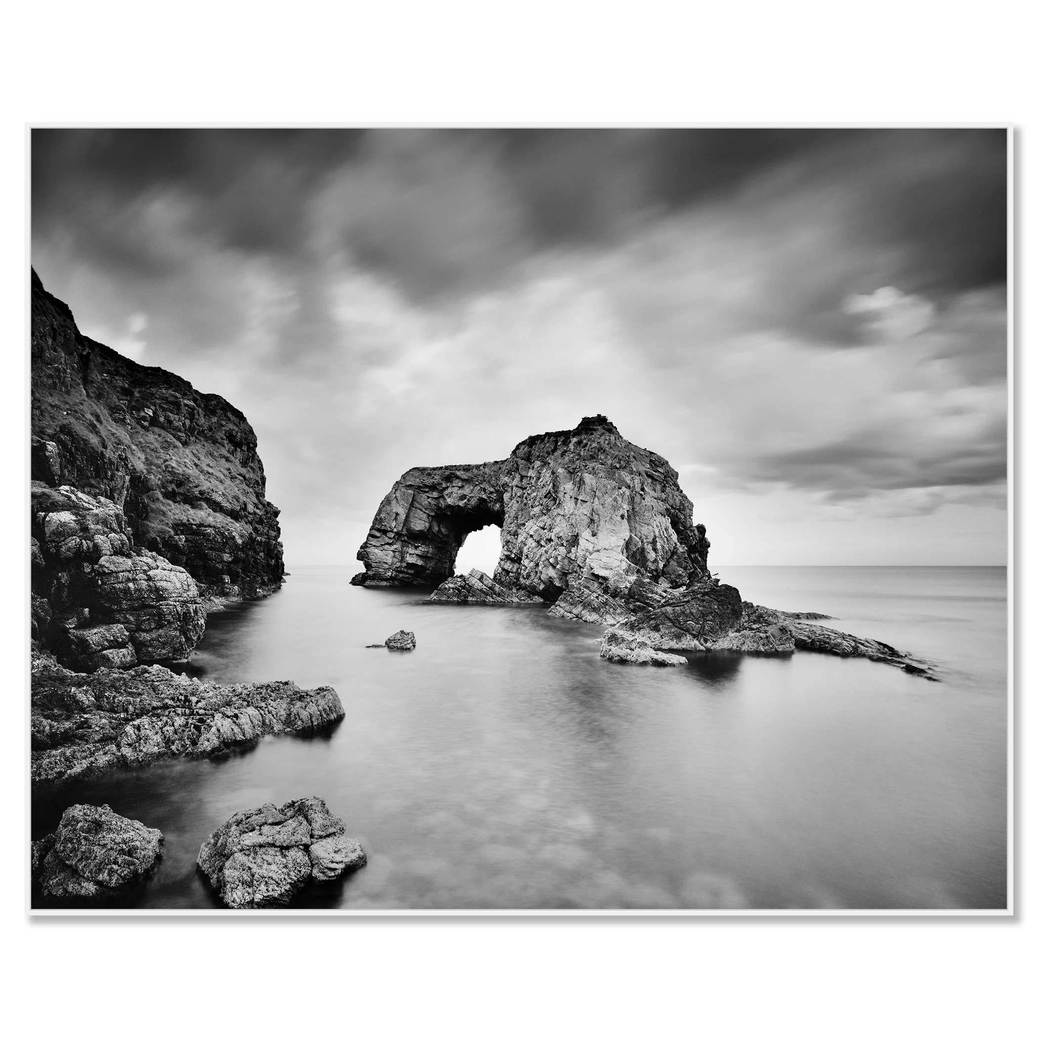 Great Pollet Sea Arch Study 3 mounted on aluminium Dibond in a white ArtBox frame by Gerald Berghammer.