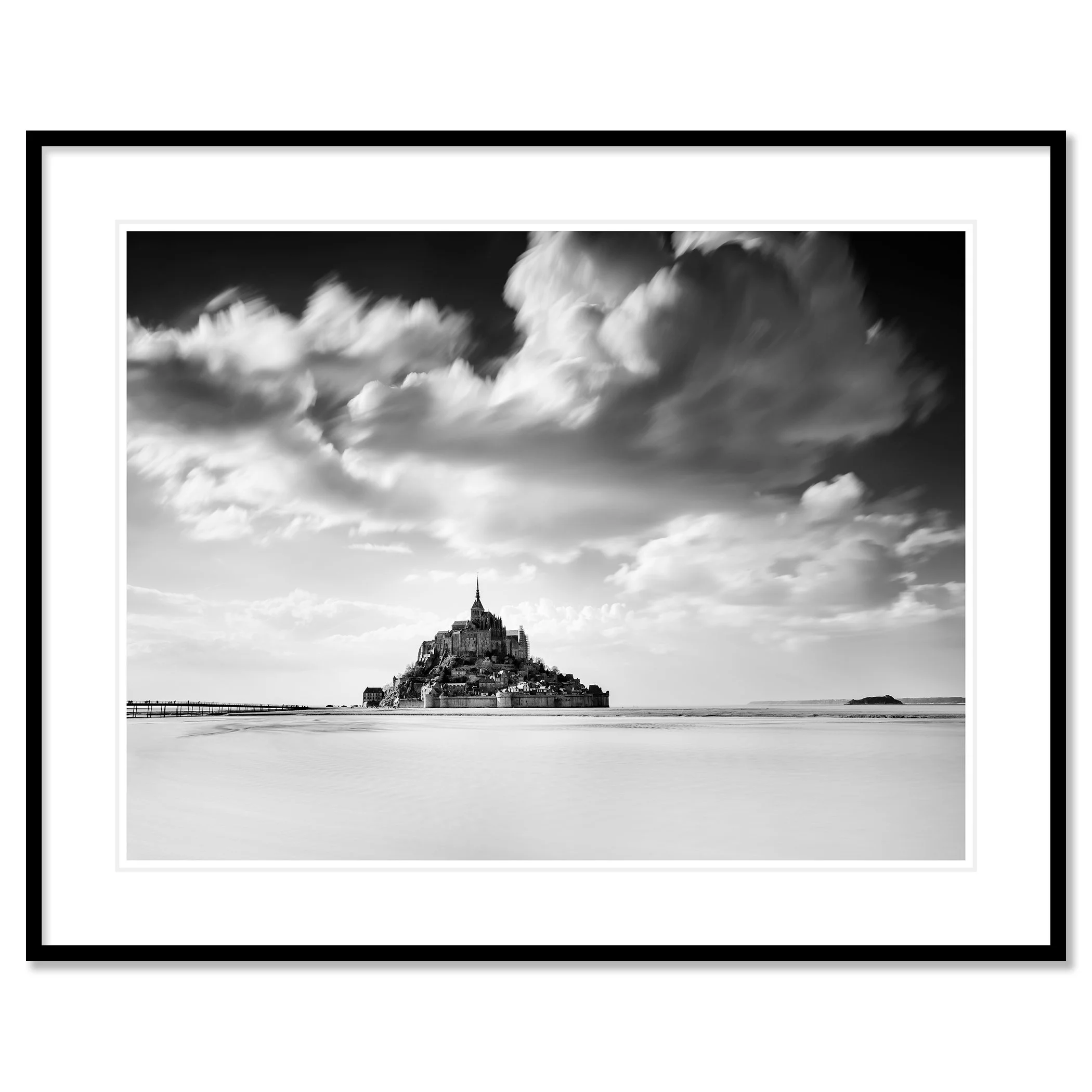 Mont-Saint-Michel Study 1 by Gerald Berghammer shown in a black aluminium frame with a white mount.