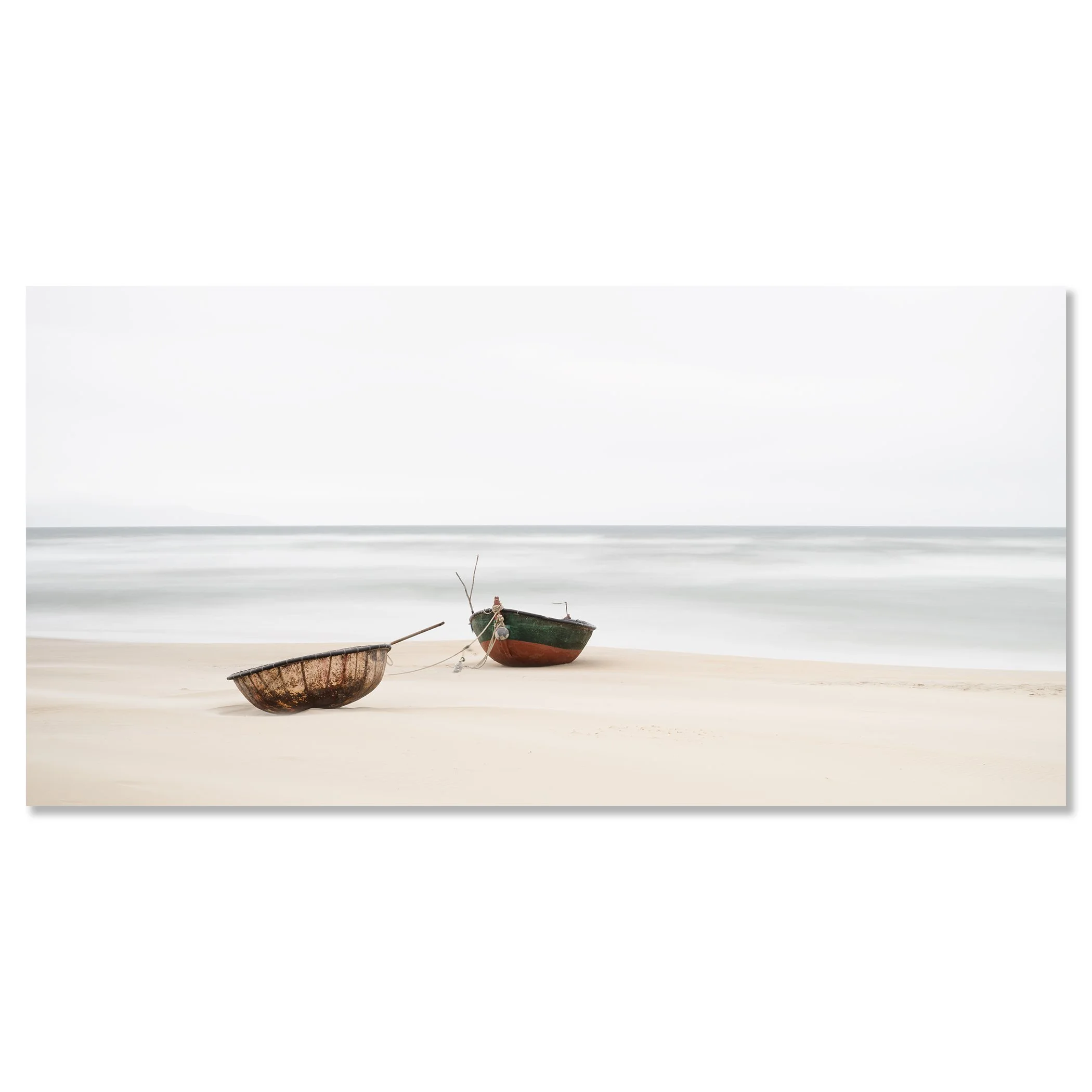 Long-exposure panorama of two boats on sandy Vietnam beach – dibond frameless