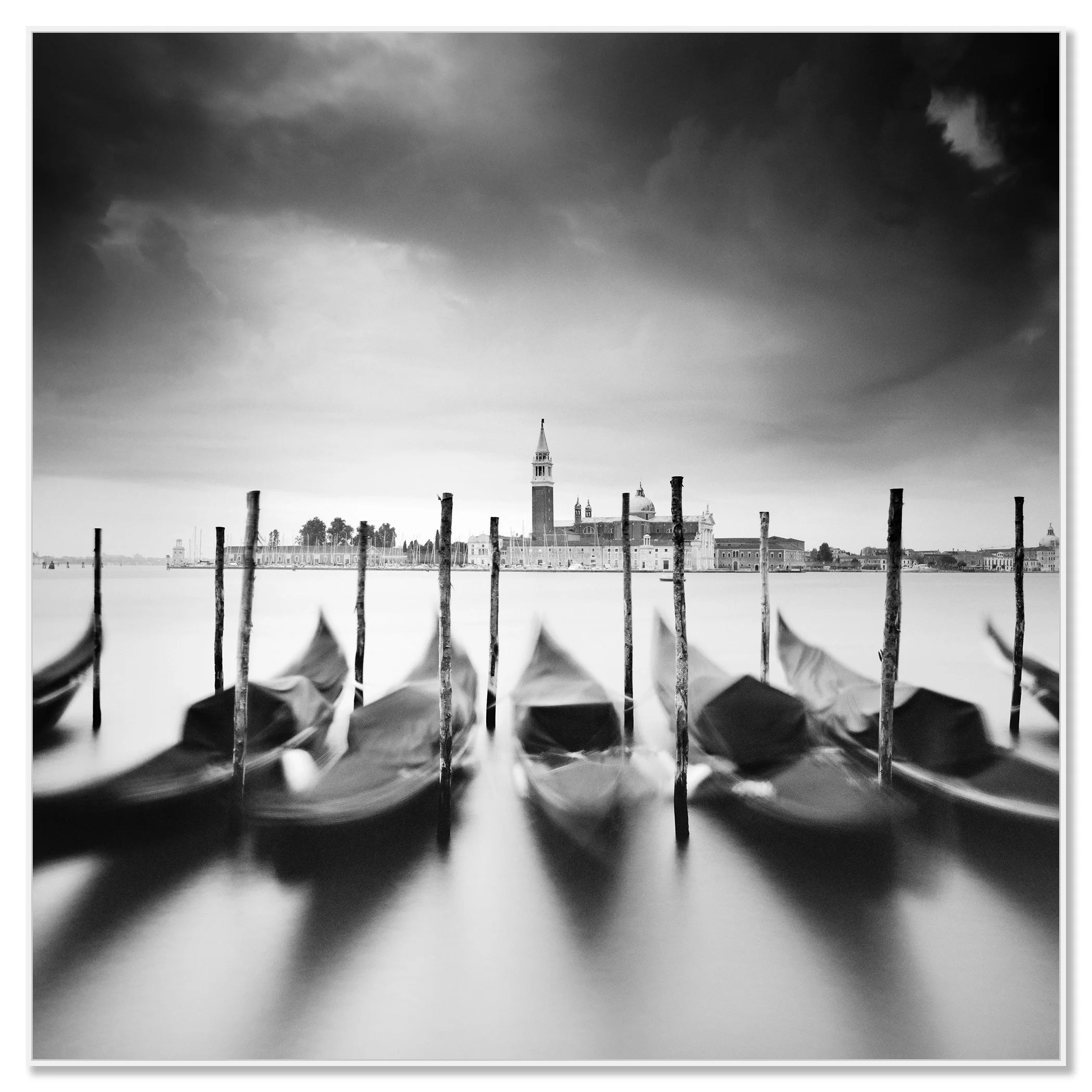 Basilica di San Giorgio Maggiore Study 1 by Gerald Berghammer as a black-and-white Dibond print in a white aluminium ArtBox frame.