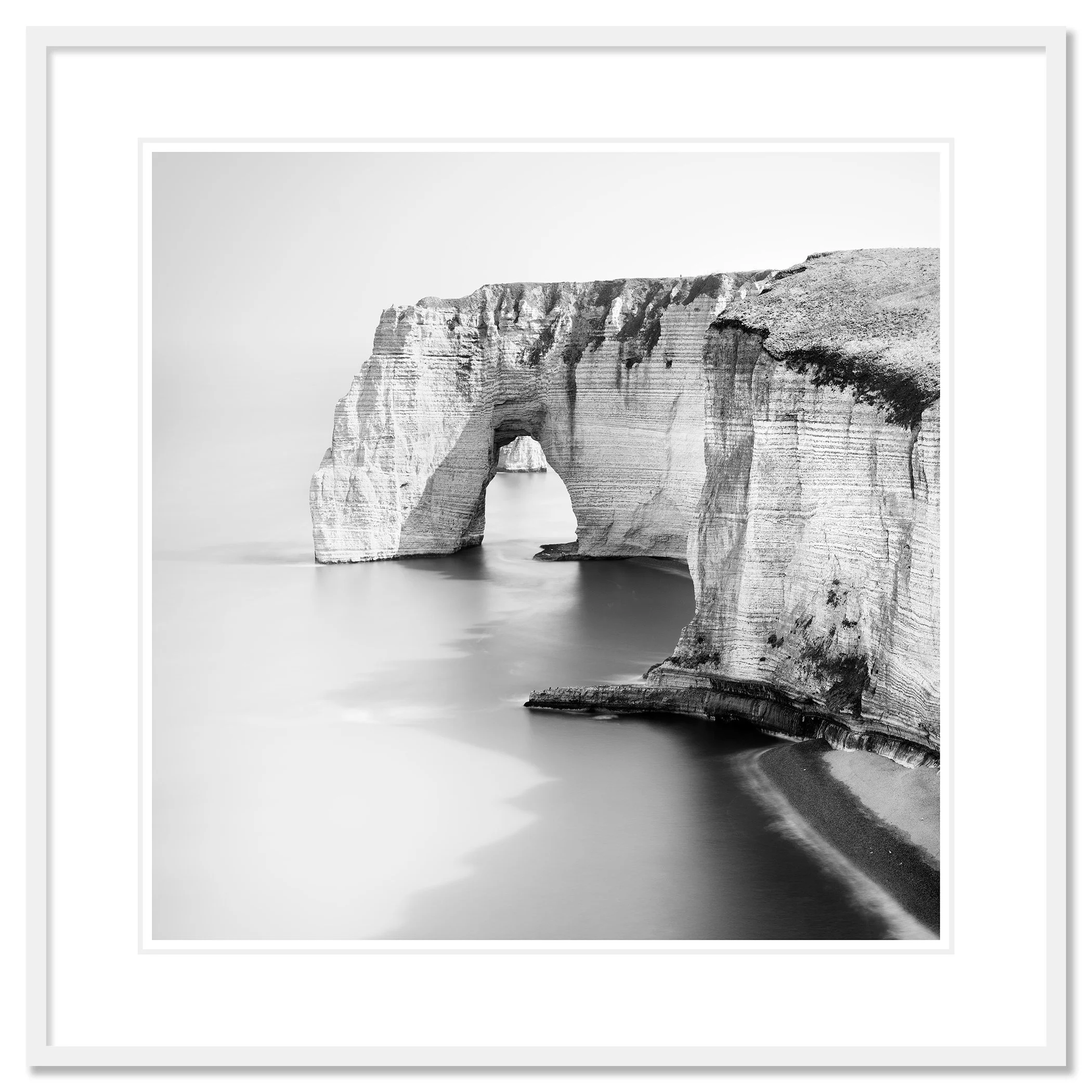 Alabaster Coast Study 1 by Gerald Berghammer, black-and-white archival pigment print in a white aluminium frame with white mount.
