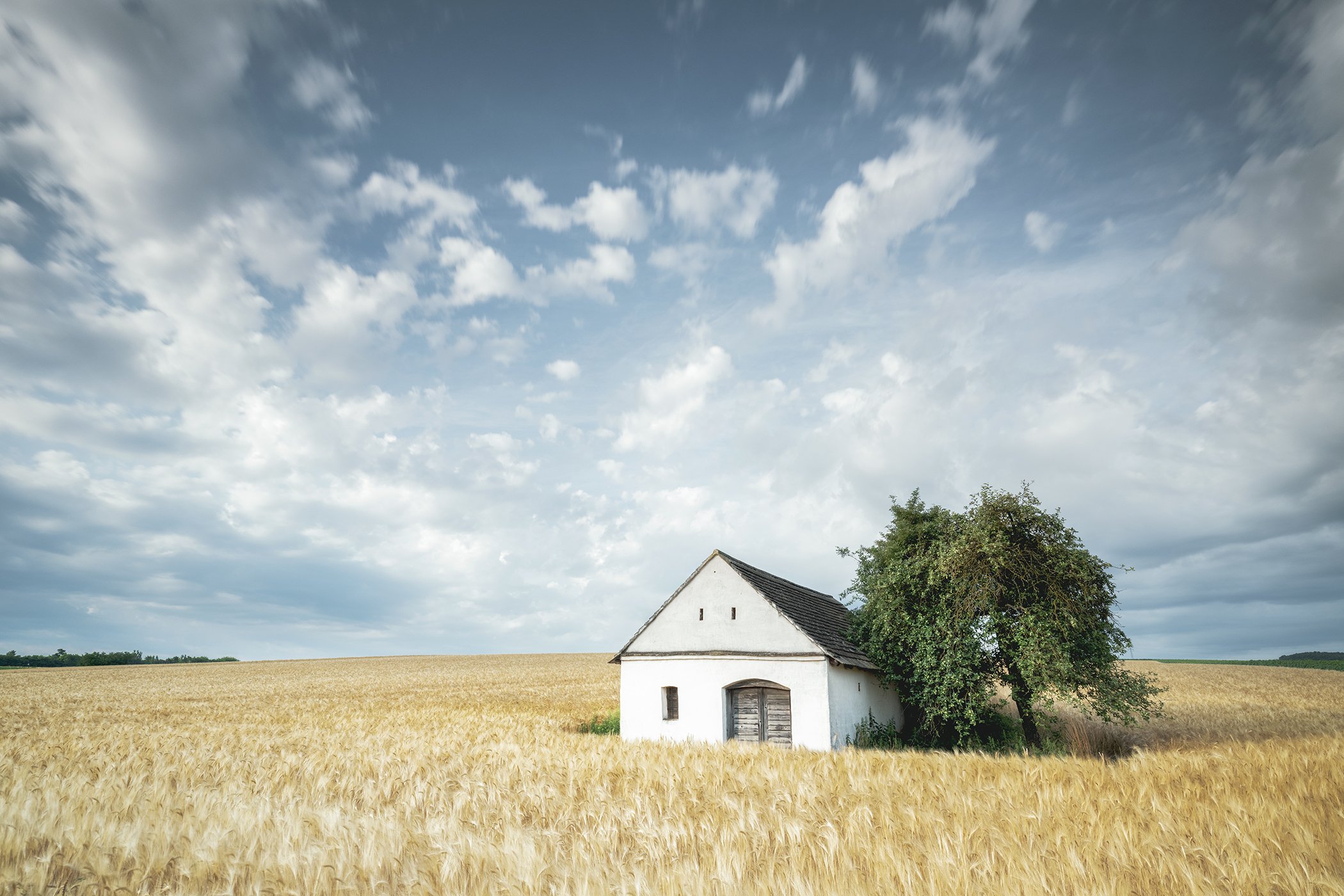 Wine Press House in the Wheat Field by Gerald Berghammer, colour landscape photograph from the Weinviertel region of Lower Austria.