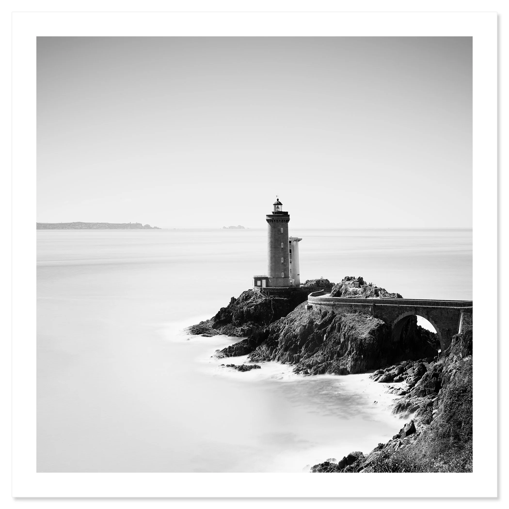 Phare du Petit Minou Study 1 by Gerald Berghammer, black-and-white fine art print of the lighthouse in Brittany, France, with white border.