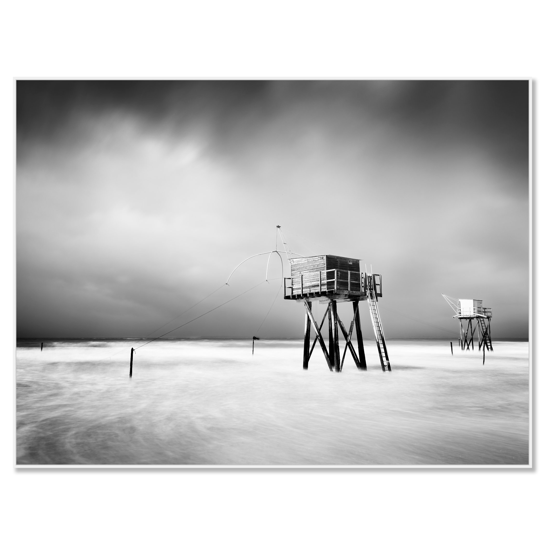 Fishing Hut on Stilts Study 4 mounted on aluminium Dibond in a white ArtBox frame by Gerald Berghammer.