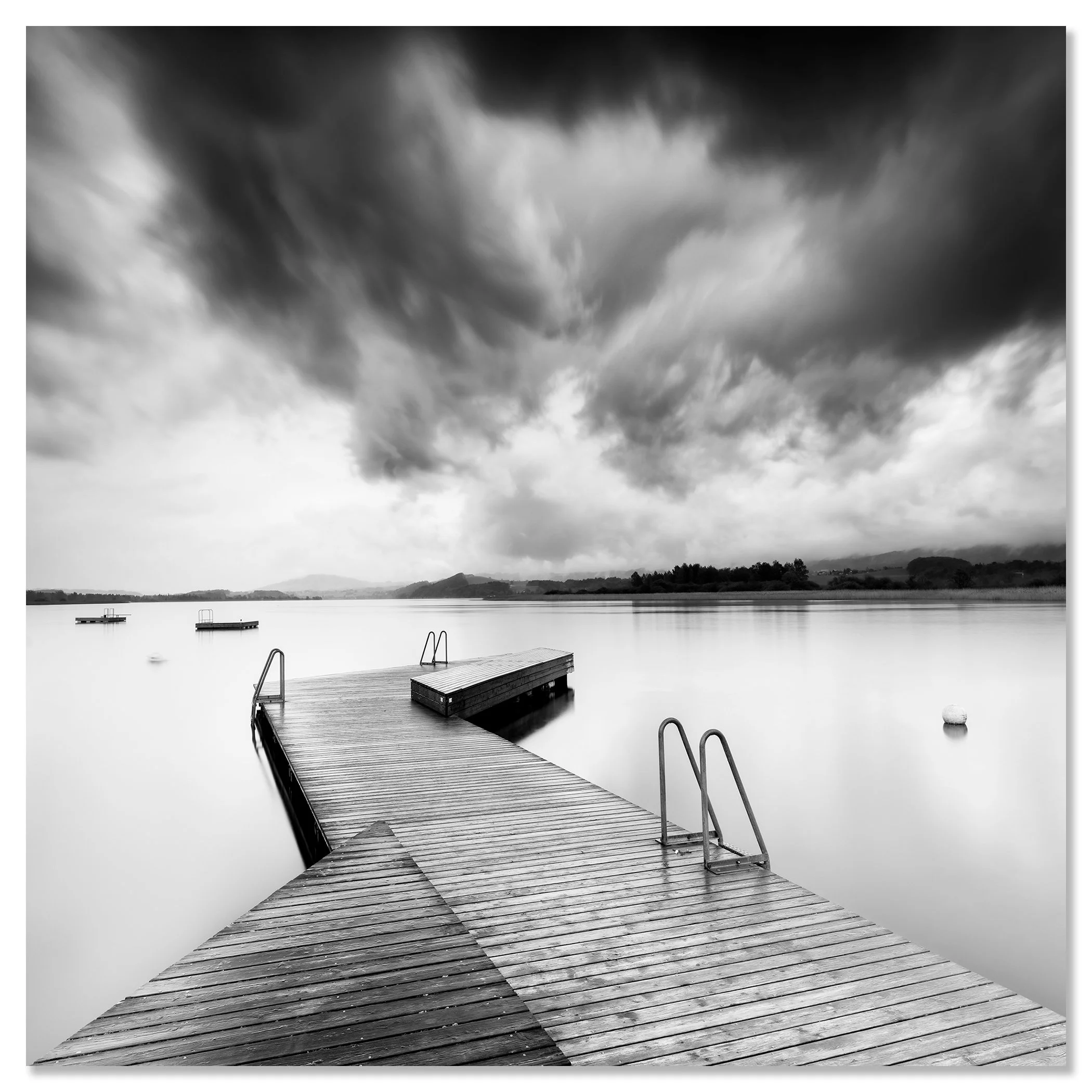 Wooden Pier in a Storm, Study 1 – black-and-white photo print mounted on Dibond, frameless