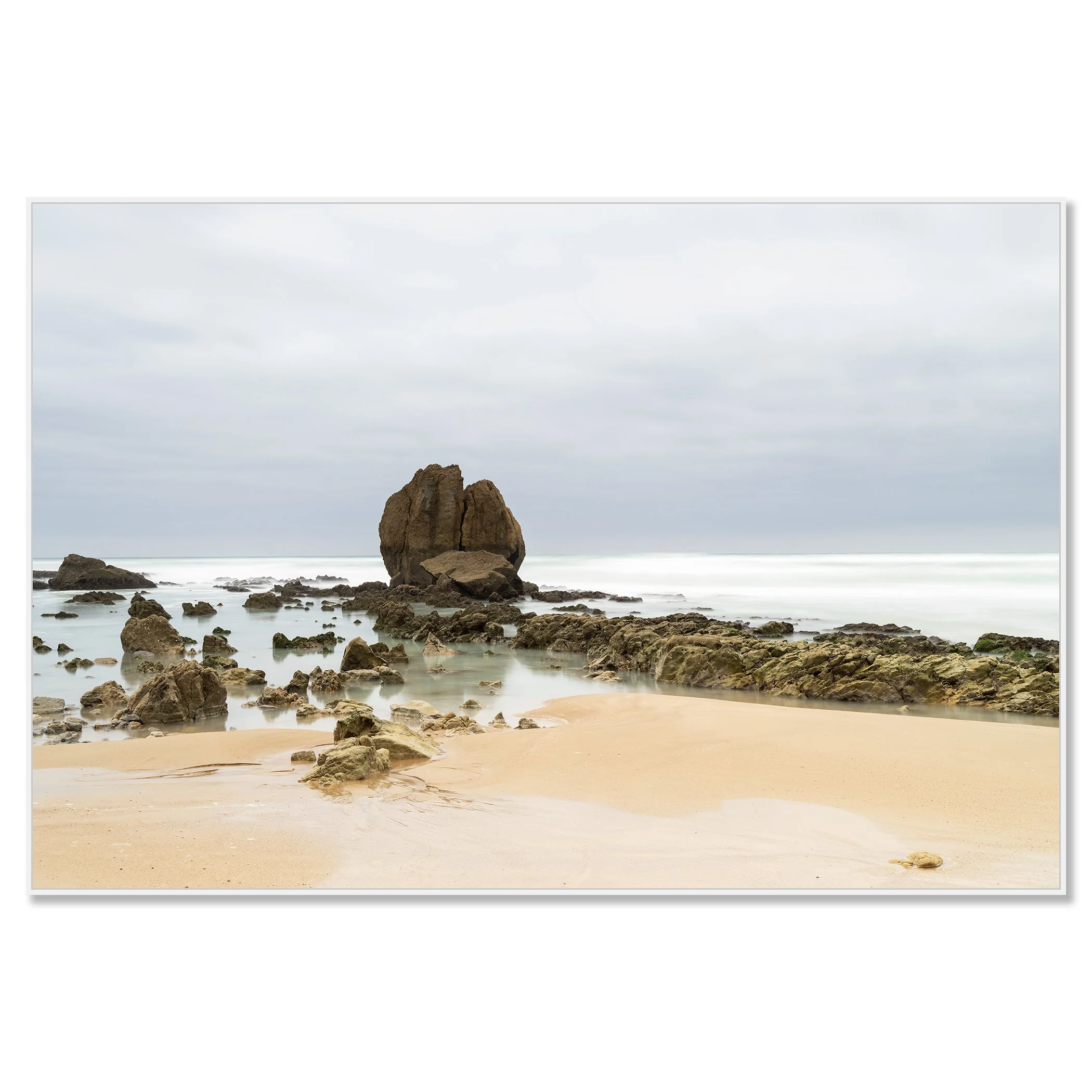 Rocks on the Shore, Study 3 – France, colour Dibond print in a white aluminium ArtBox frame. Photo by Gerald Berghammer.