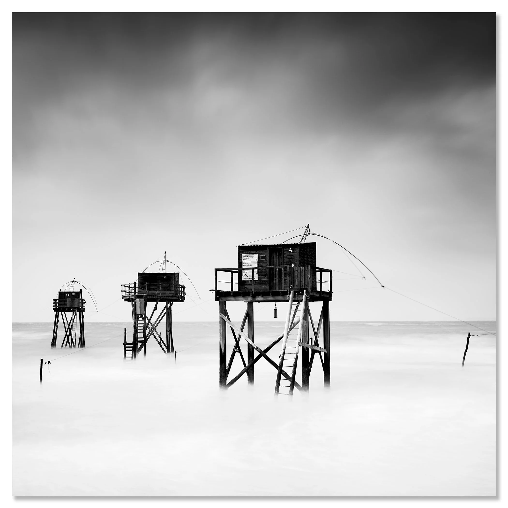Fishing Hut on Stilts, Study 7 – frameless black-and-white fine art photograph.