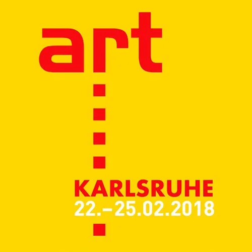Yellow and red art KARLSRUHE 2018 fair poster documenting an exhibition of fine art photography by Gerald Berghammer.