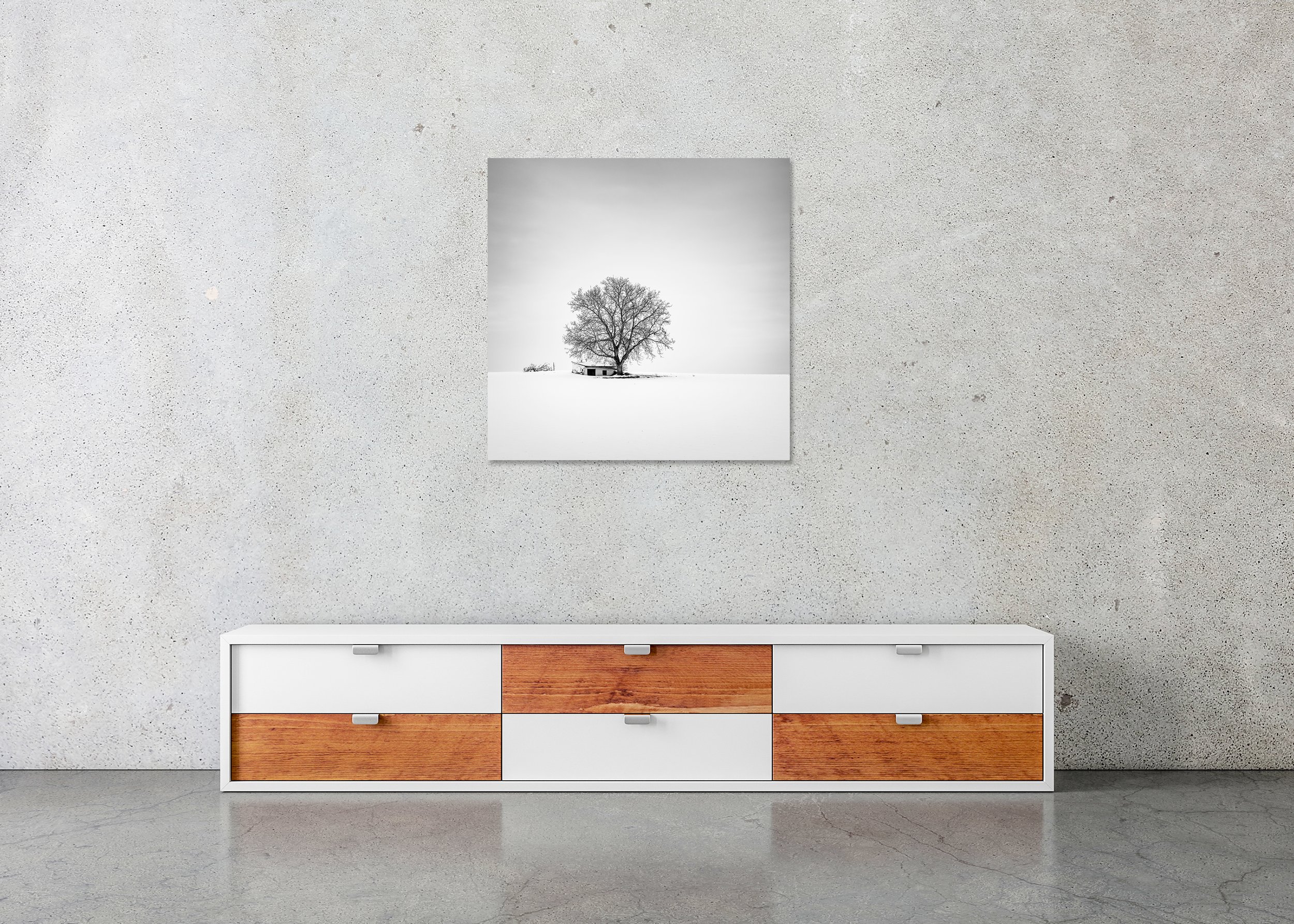 Wine Press House Winter Study 2 by Gerald Berghammer displayed as a frameless Dibond print.