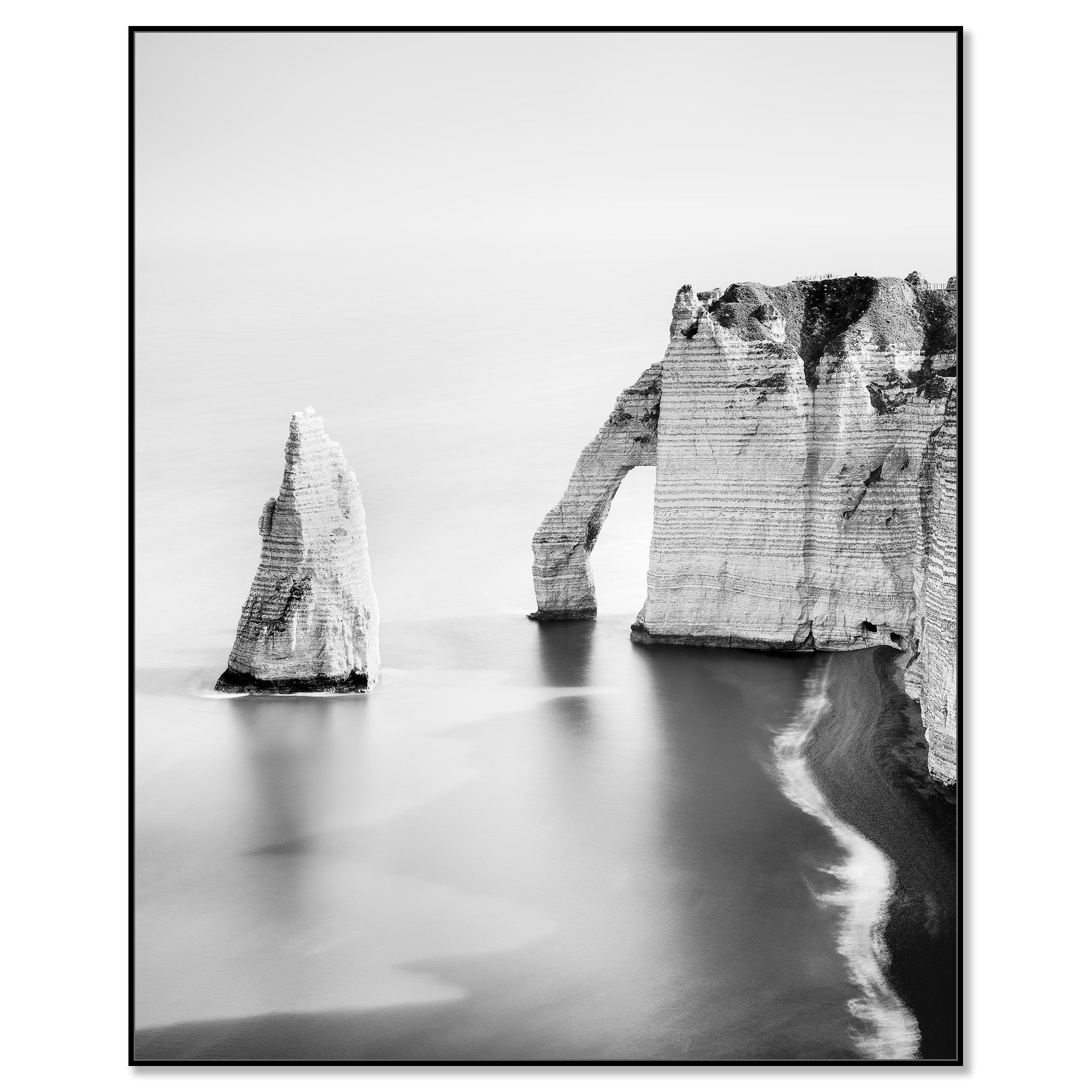 The Cliffs of Étretat, Study 3 by Gerald Berghammer, black-and-white Dibond print presented in a black aluminium ArtBox frame.