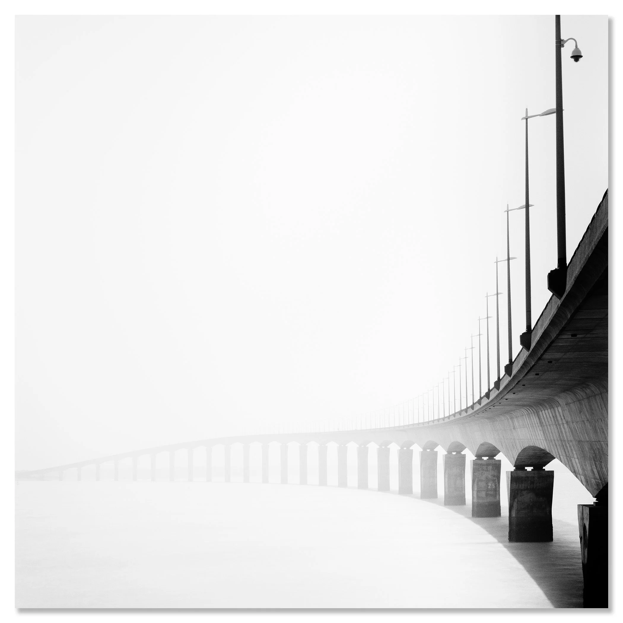 Pont de l’Île de Ré Study 1 as a frameless black-and-white aluminium Dibond print by Gerald Berghammer.