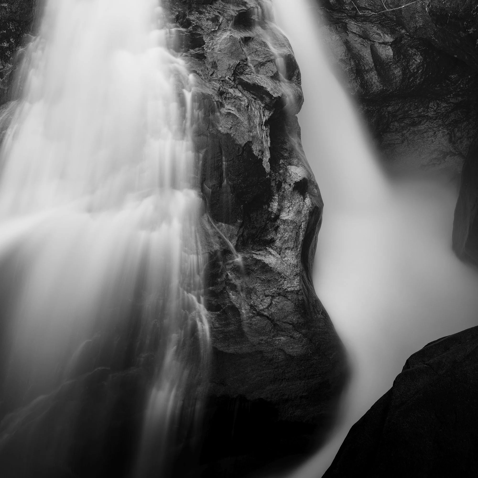 Detail of central rock and long-exposure water in Krimmler Ache Study 1 by Gerald Berghammer